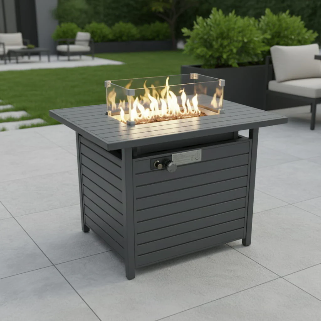 Propane Fire Pit Table Outdoor Heater Steel 50000 BTU 42x25in Dark Gray