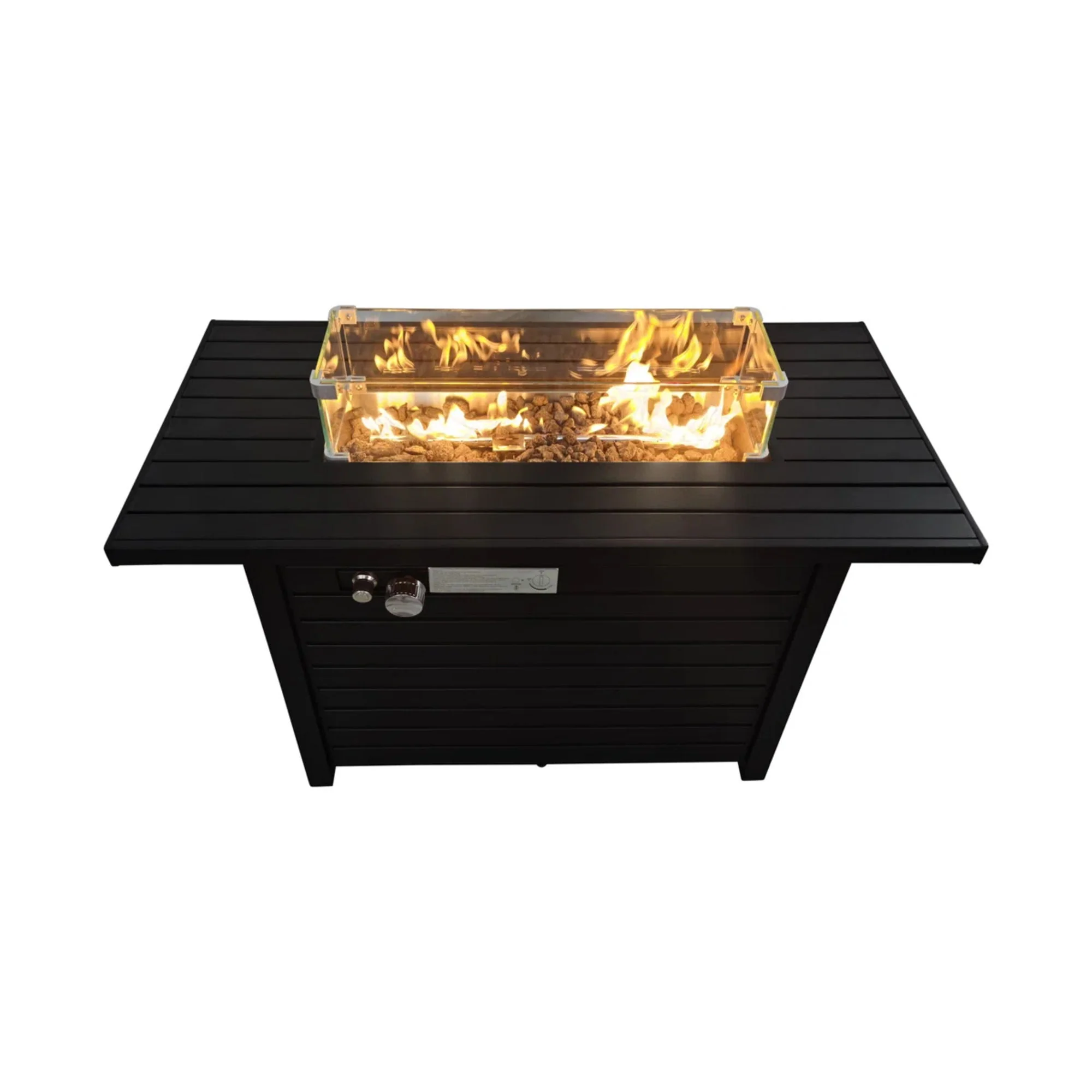 Propane Fire Pit Table Outdoor Heater Steel Construction with Lid 42x24in Black - Image 3