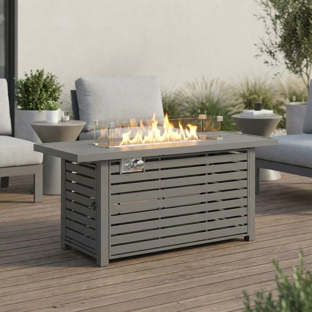 Propane Outdoor Fire Pit Table Steel Modern Patio Furniture 42x25in