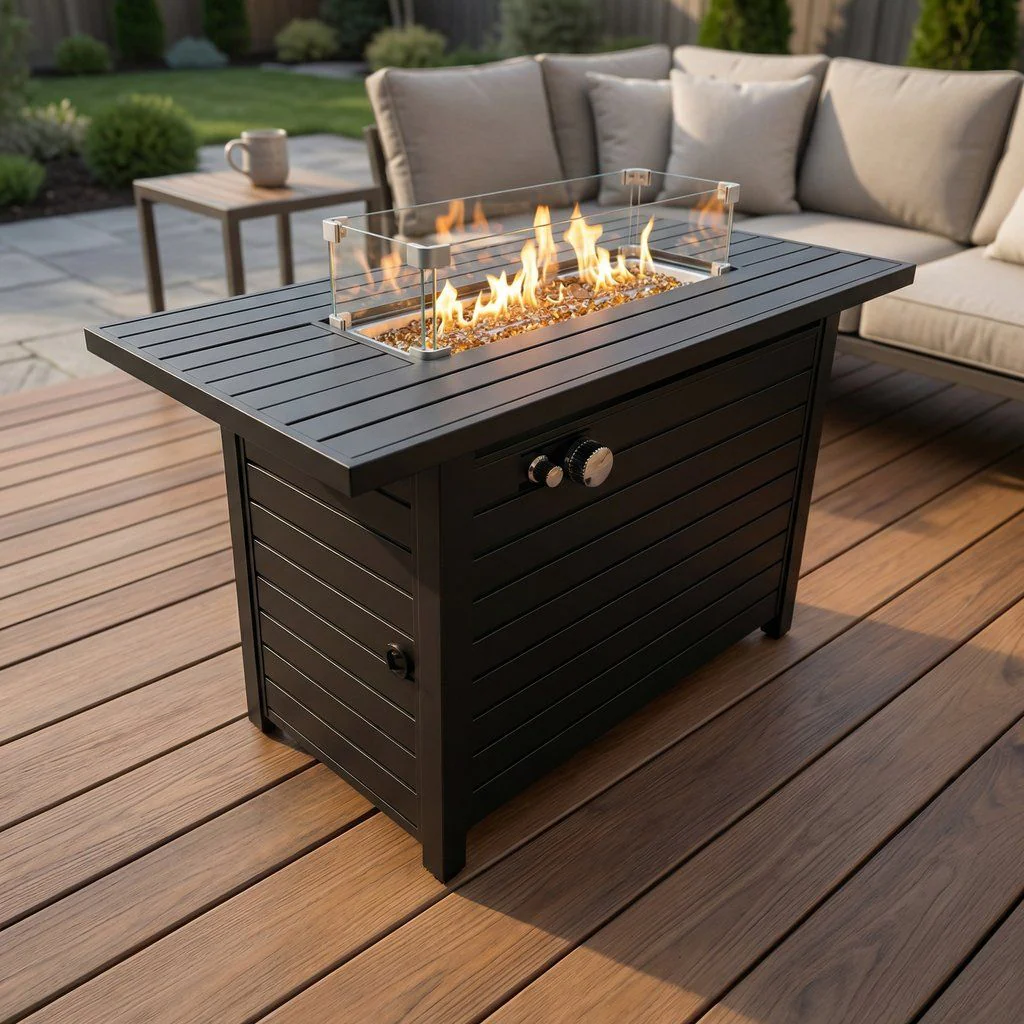 Propane Outdoor Fire Pit Table Steel Modern Patio Furniture 42x25in - Image 2