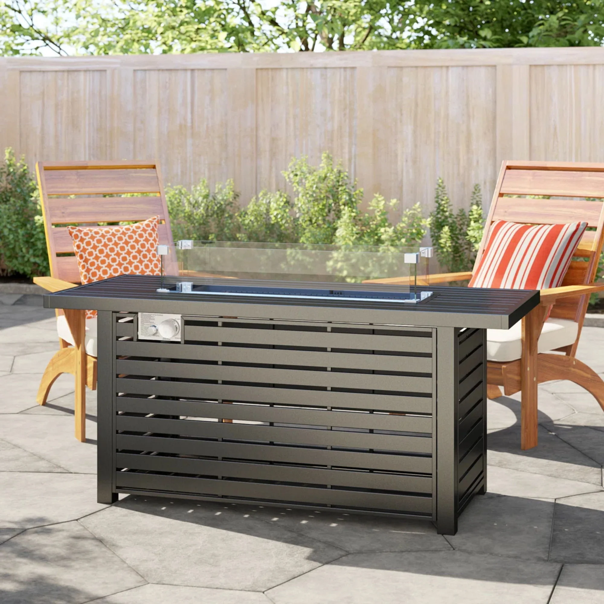 Propane Outdoor Fire Pit Table Steel Modern Patio Furniture 42x25in - Image 5