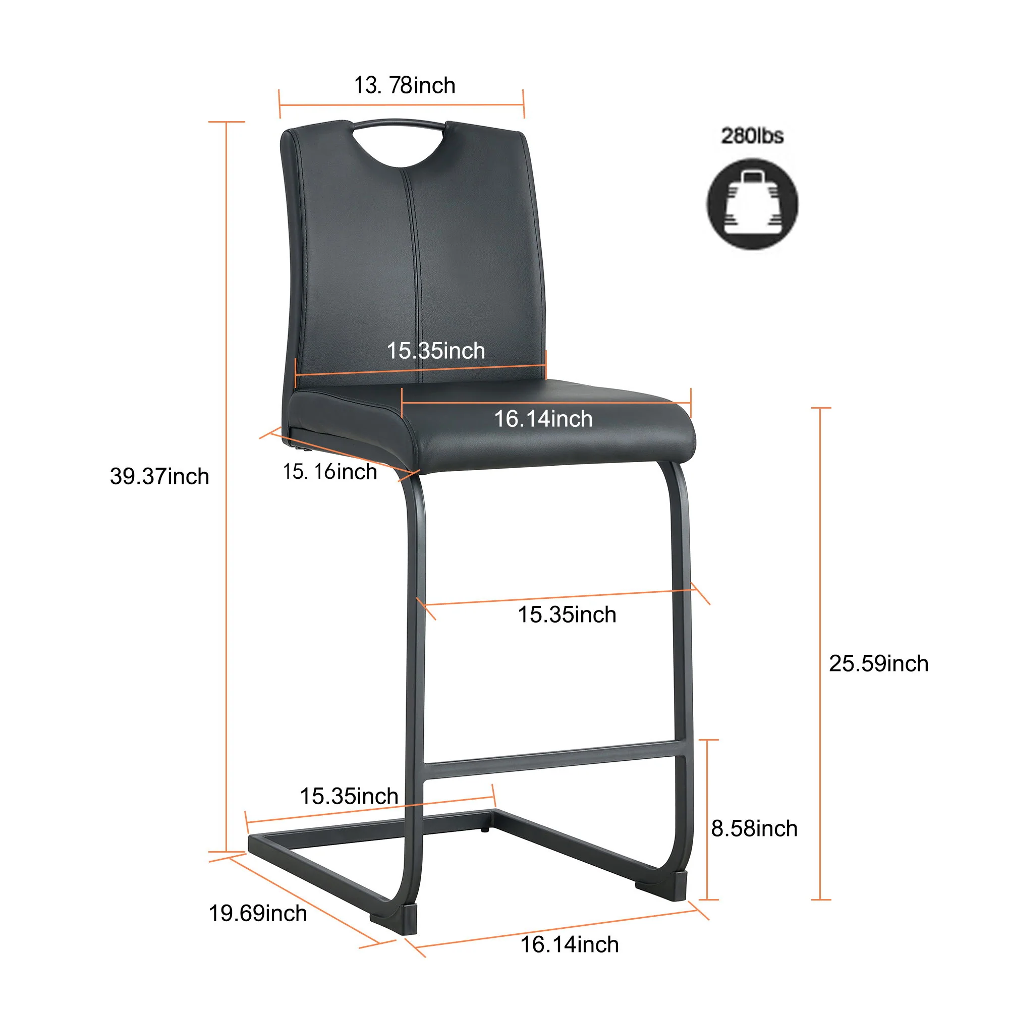 PU Chair Barstool Dining Counter Height Chair (Set of 2) - Image 7