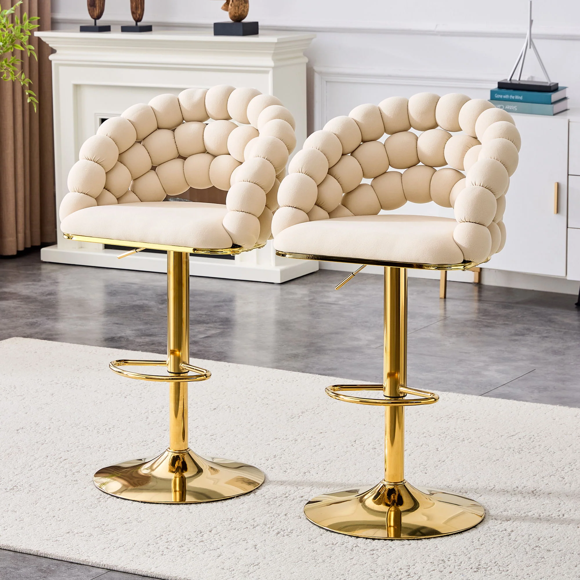 Puffy Bubble Chair, Ball Chain (Set of 2) - Beige / Gold - Image 4