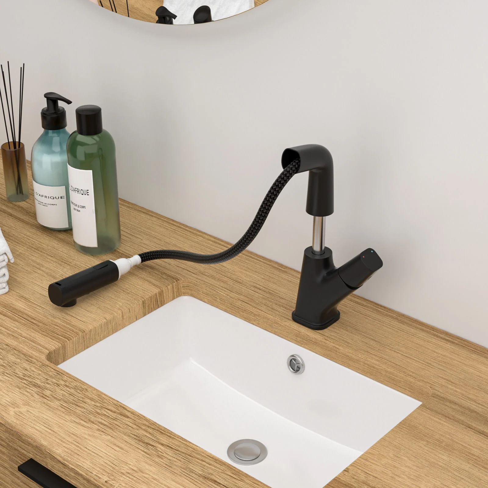 Pull Down Bathroom Sink Faucet With Three Water Modes And Construction - Matte Black - Image 6
