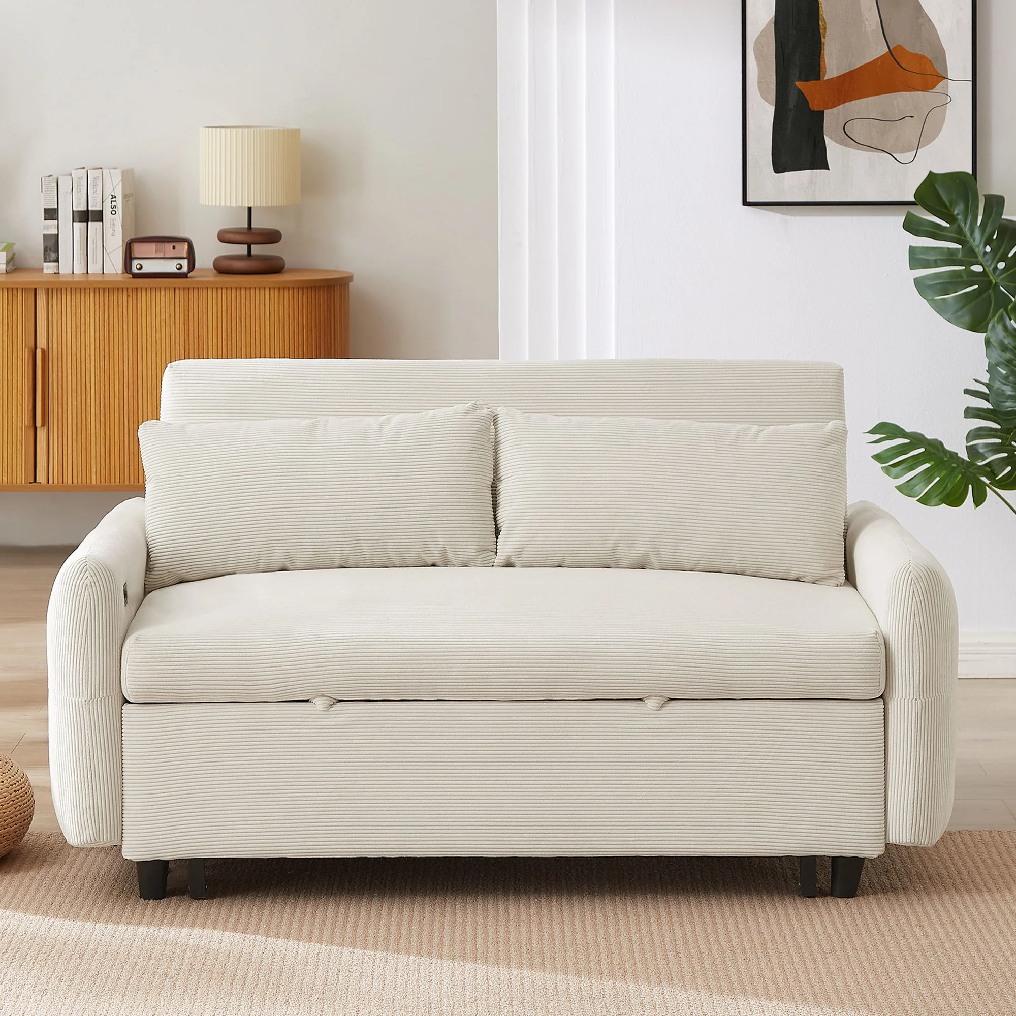 Pull-Out 2 Seat Modern Sleeper Sofa With 2 Throw Pillows And USB Ports - Image 22