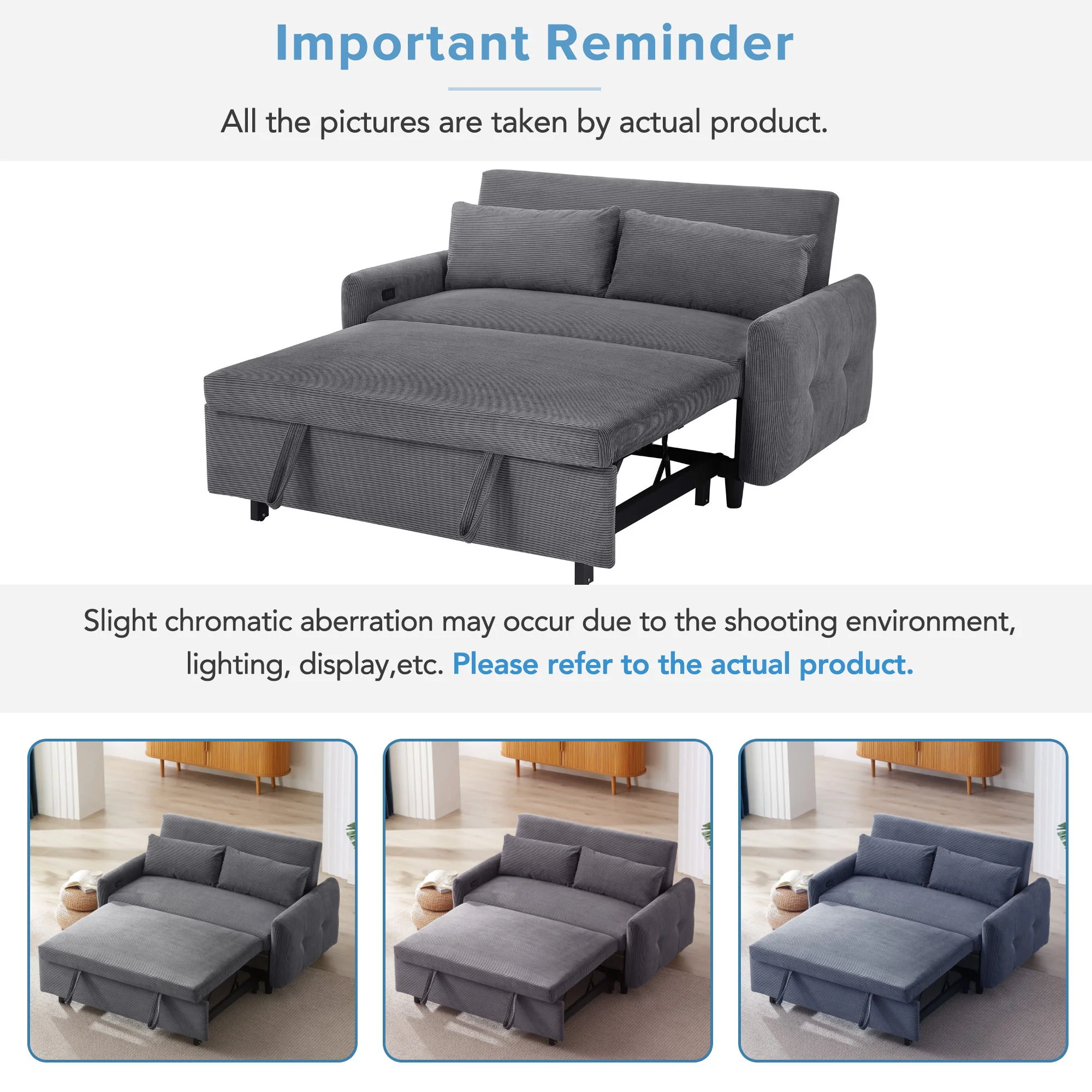 Pull-Out 2 Seat Modern Sleeper Sofa With 2 Throw Pillows And USB Ports - Image 6