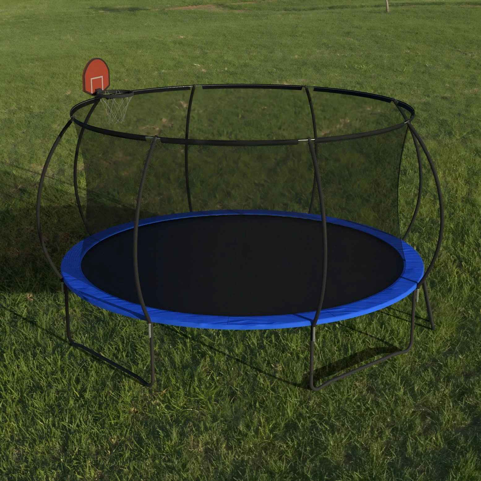 Pumpkin 14 Ft Outdoor Trampoline With Basketball Hoop Enclosure Net Ladder And Metal - Black / Blue - Image 4