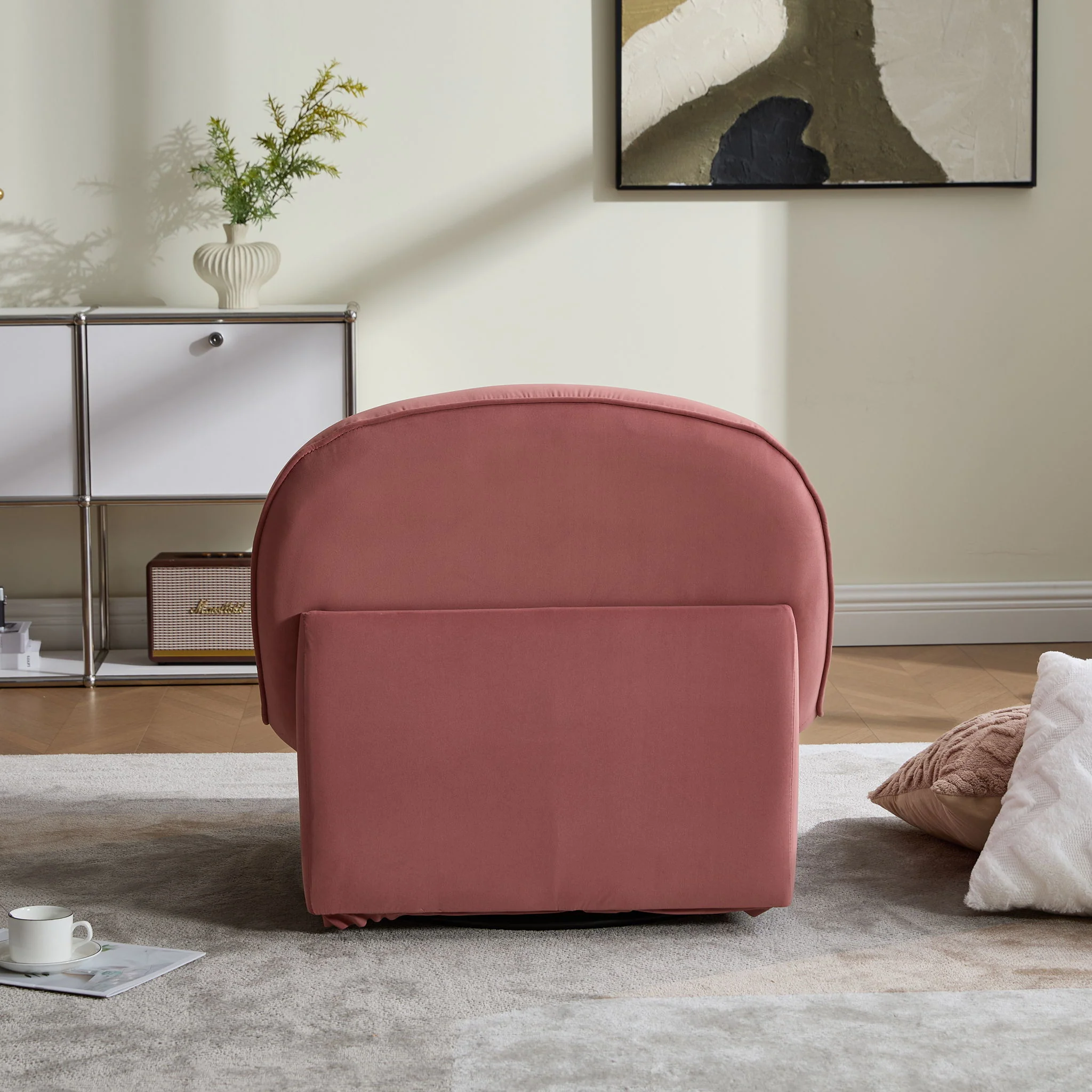 Pumpkin Shaped Swivel Accent Chair, 360 Degree Rotation For Living Room - Image 11