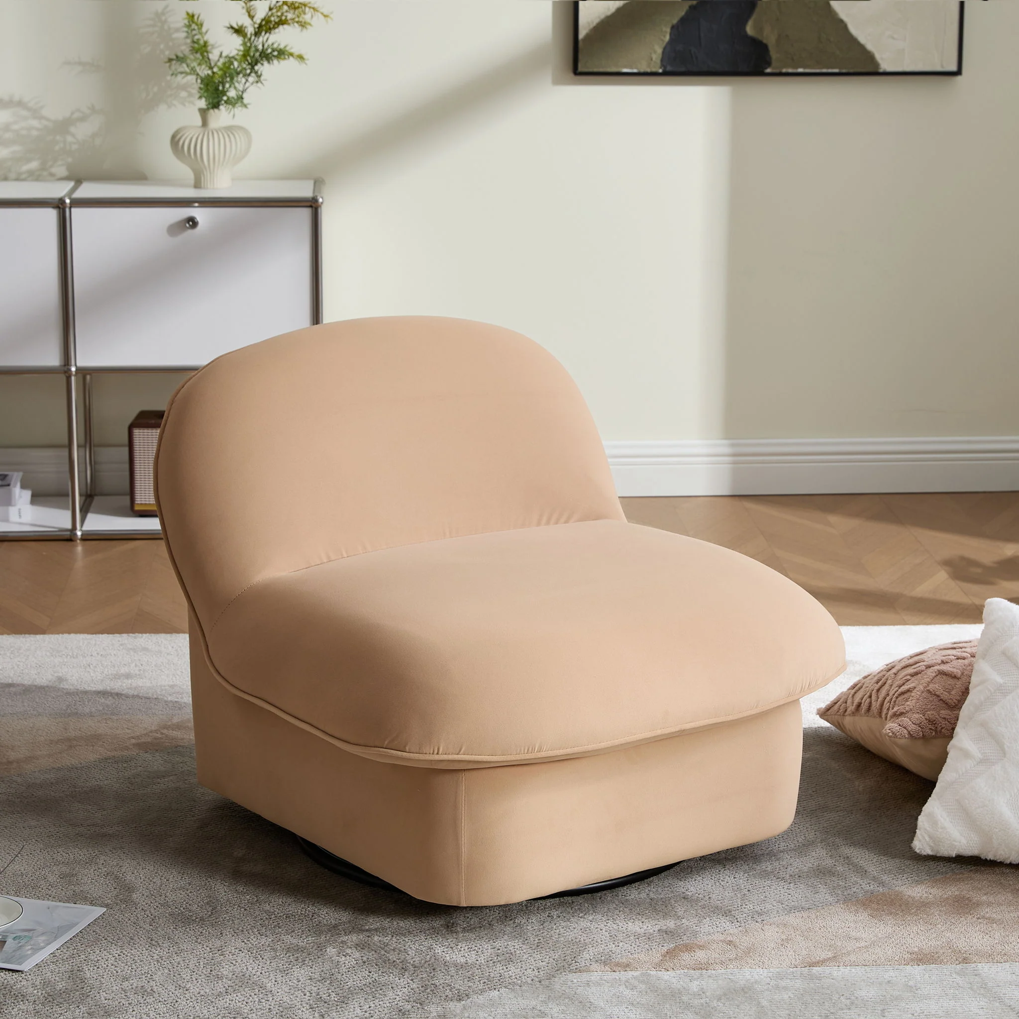 Pumpkin Shaped Swivel Accent Chair, 360 Degree Rotation For Living Room - Image 12