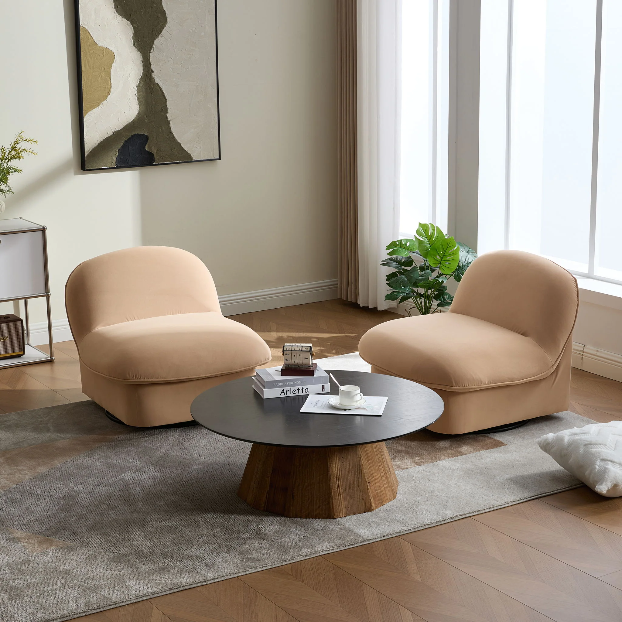 Pumpkin Shaped Swivel Accent Chair, 360 Degree Rotation For Living Room - Image 13