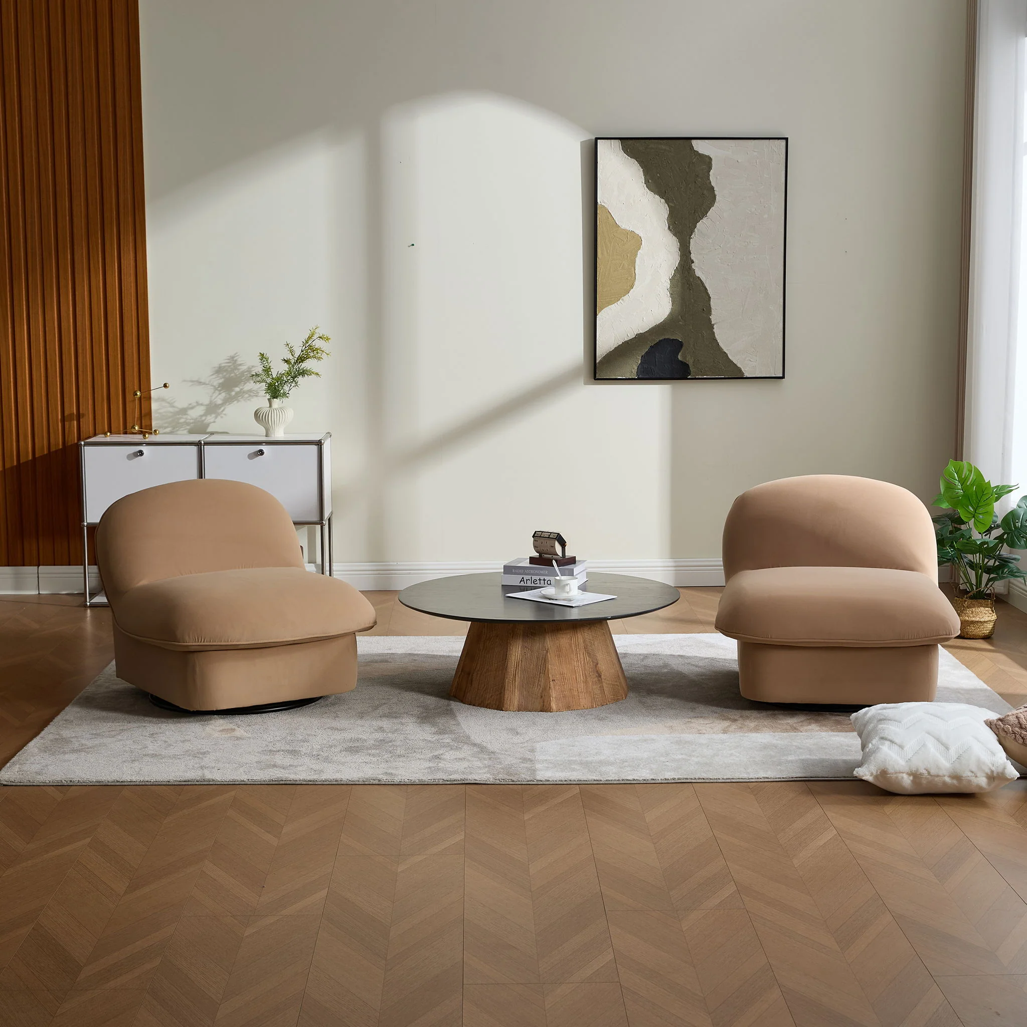 Pumpkin Shaped Swivel Accent Chair, 360 Degree Rotation For Living Room - Image 14