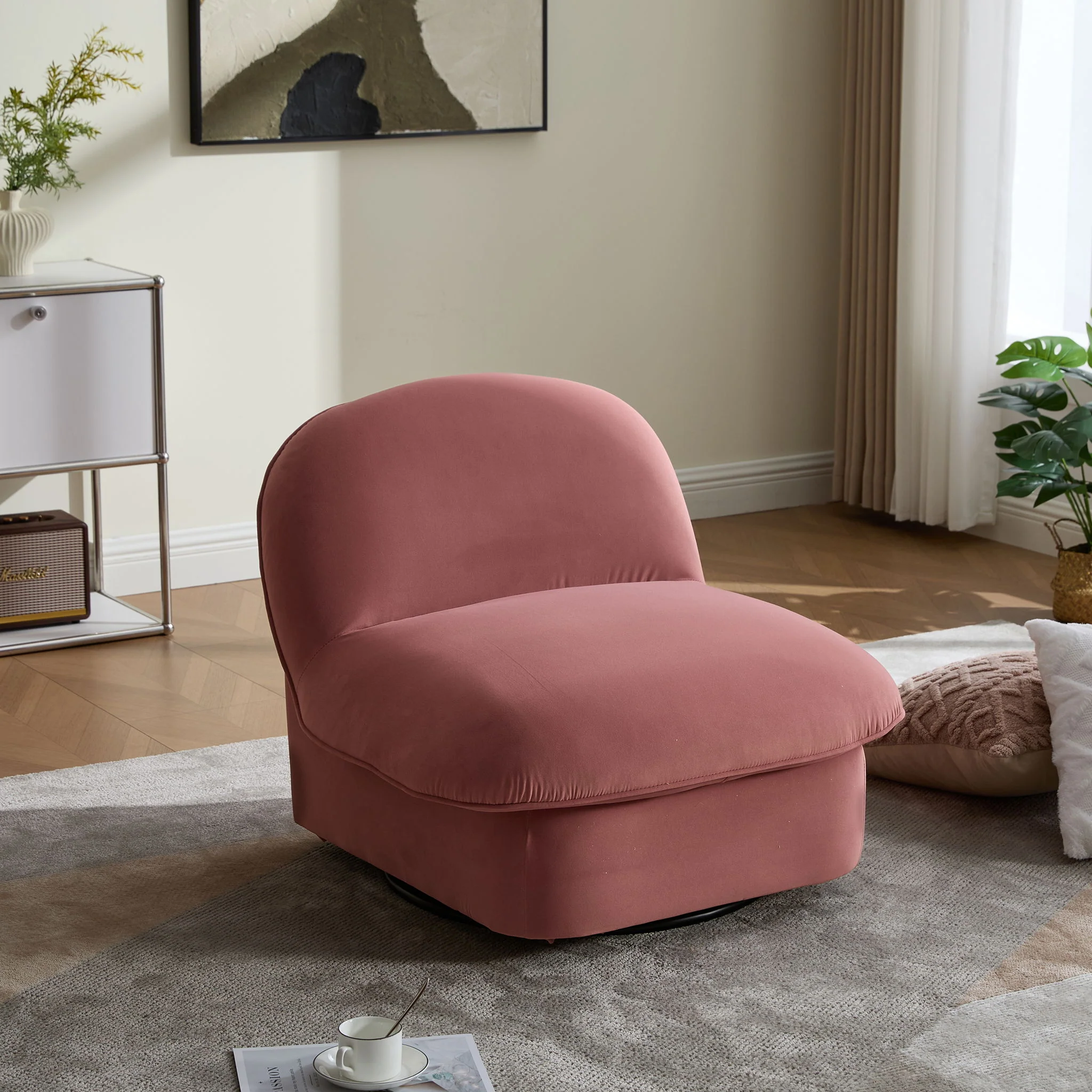 Pumpkin Shaped Swivel Accent Chair, 360 Degree Rotation For Living Room - Image 21