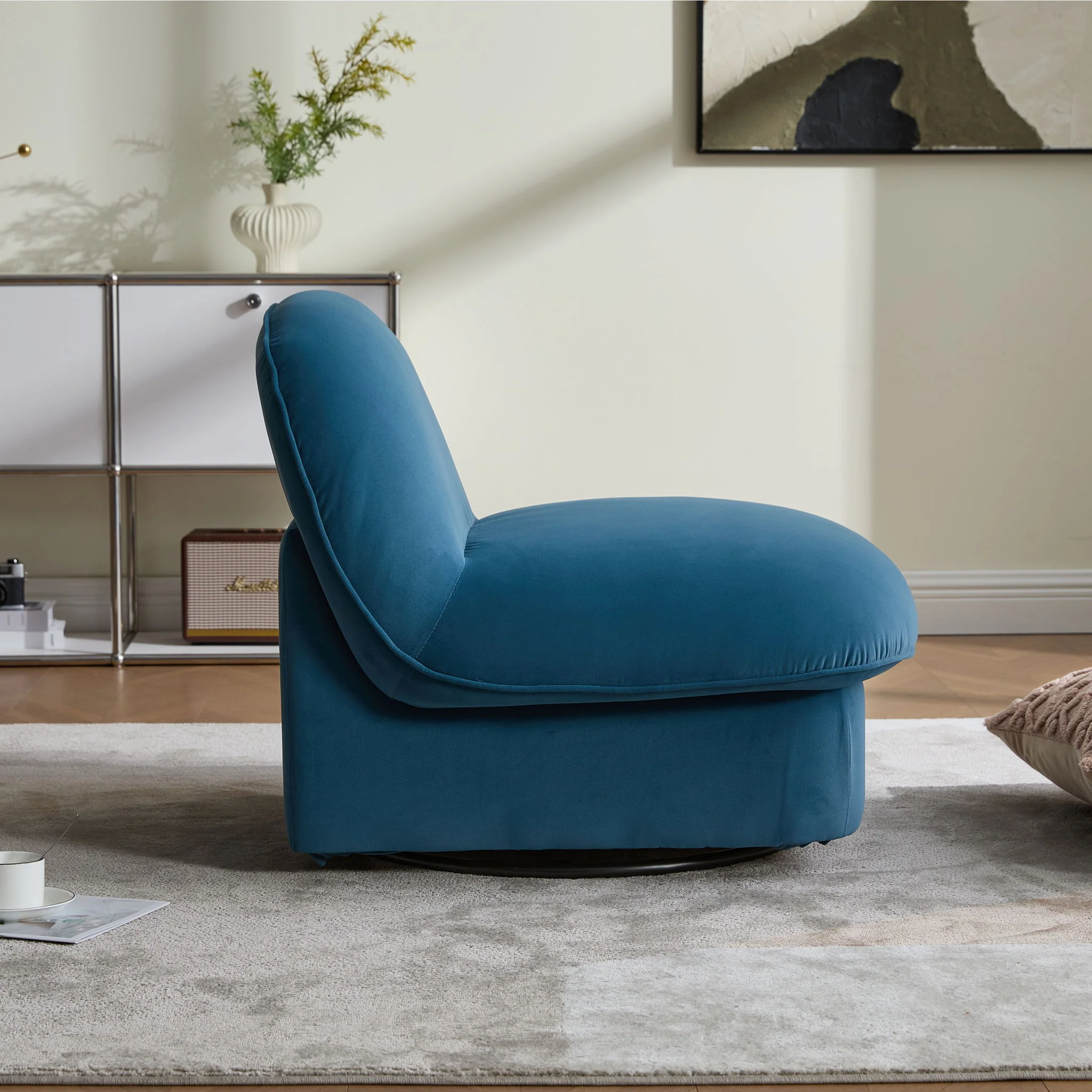 Pumpkin Shaped Swivel Accent Chair, 360 Degree Rotation For Living Room - Image 23