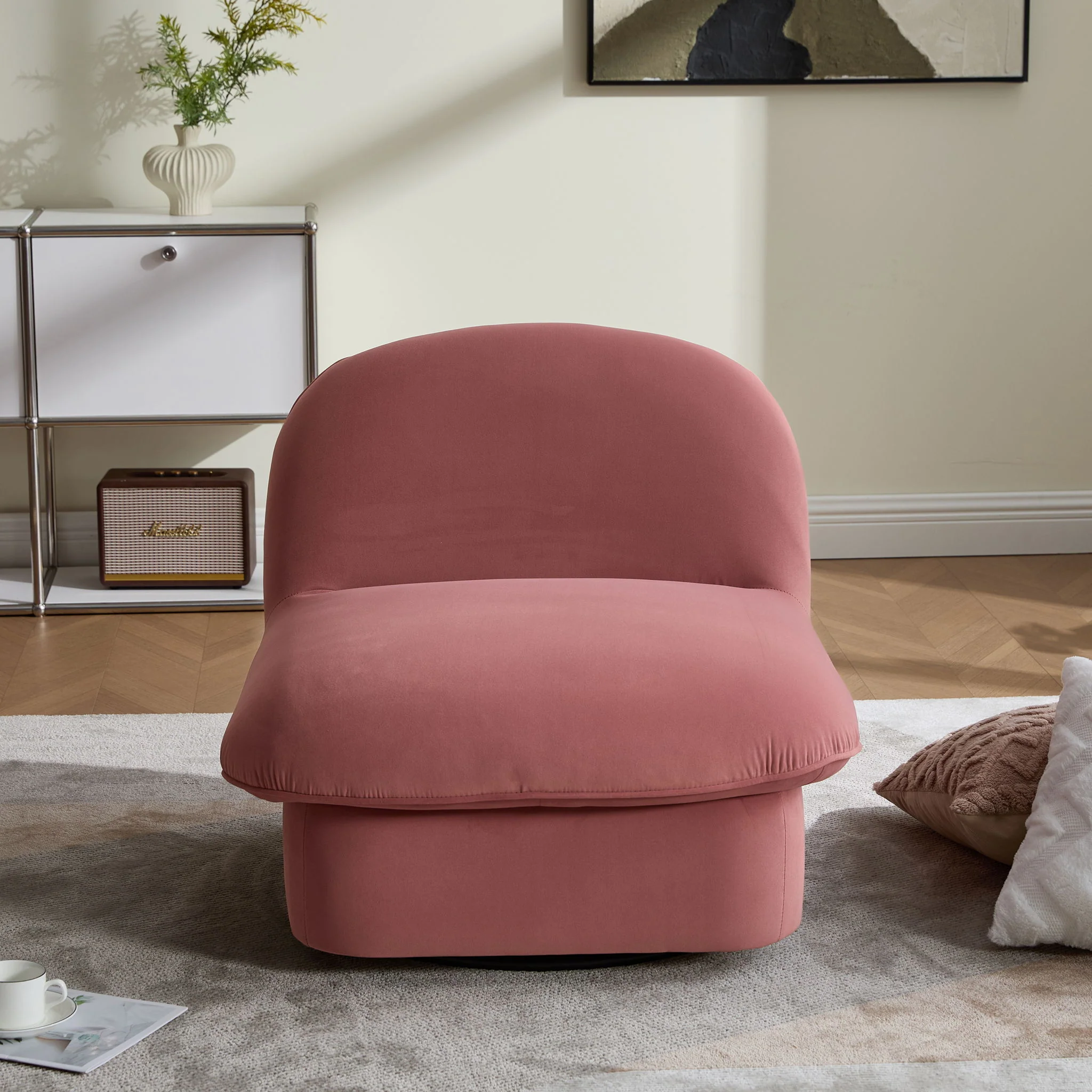 Pumpkin Shaped Swivel Accent Chair, 360 Degree Rotation For Living Room - Image 24