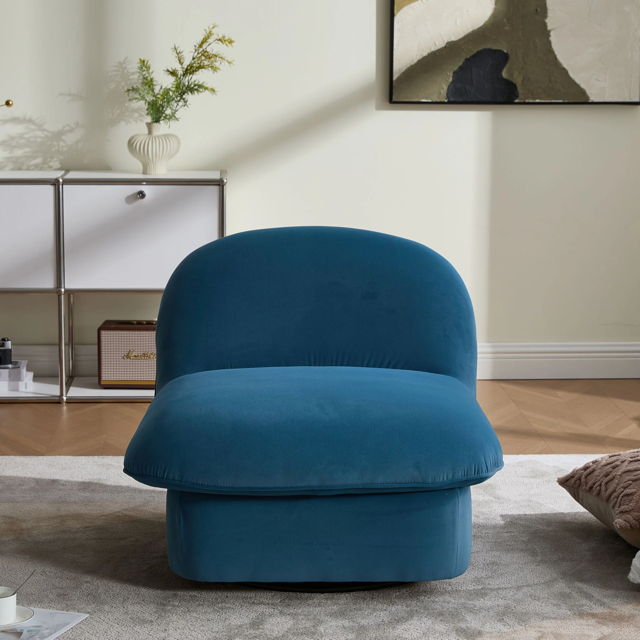 Pumpkin Shaped Swivel Accent Chair, 360 Degree Rotation For Living Room - Image 25