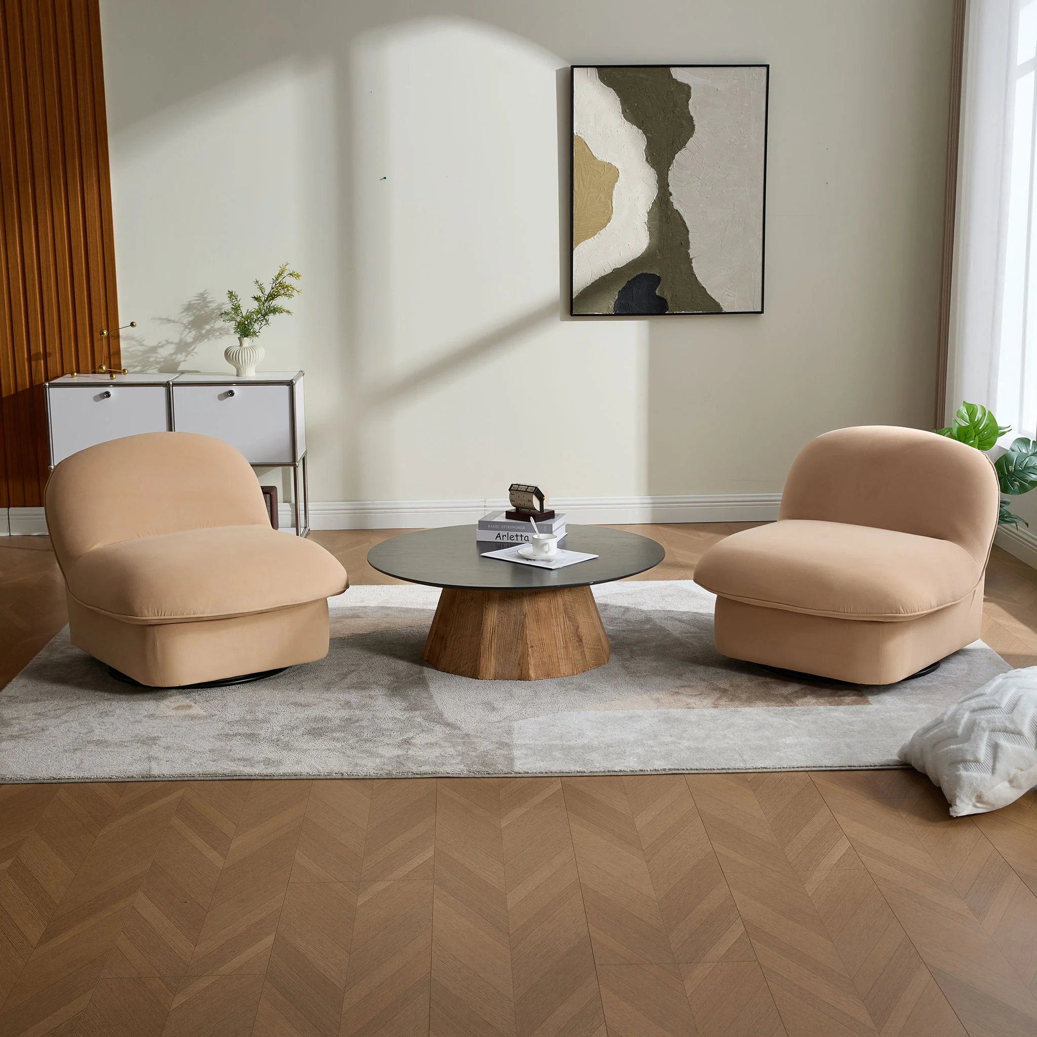 Pumpkin Shaped Swivel Accent Chair, 360 Degree Rotation For Living Room - Image 27