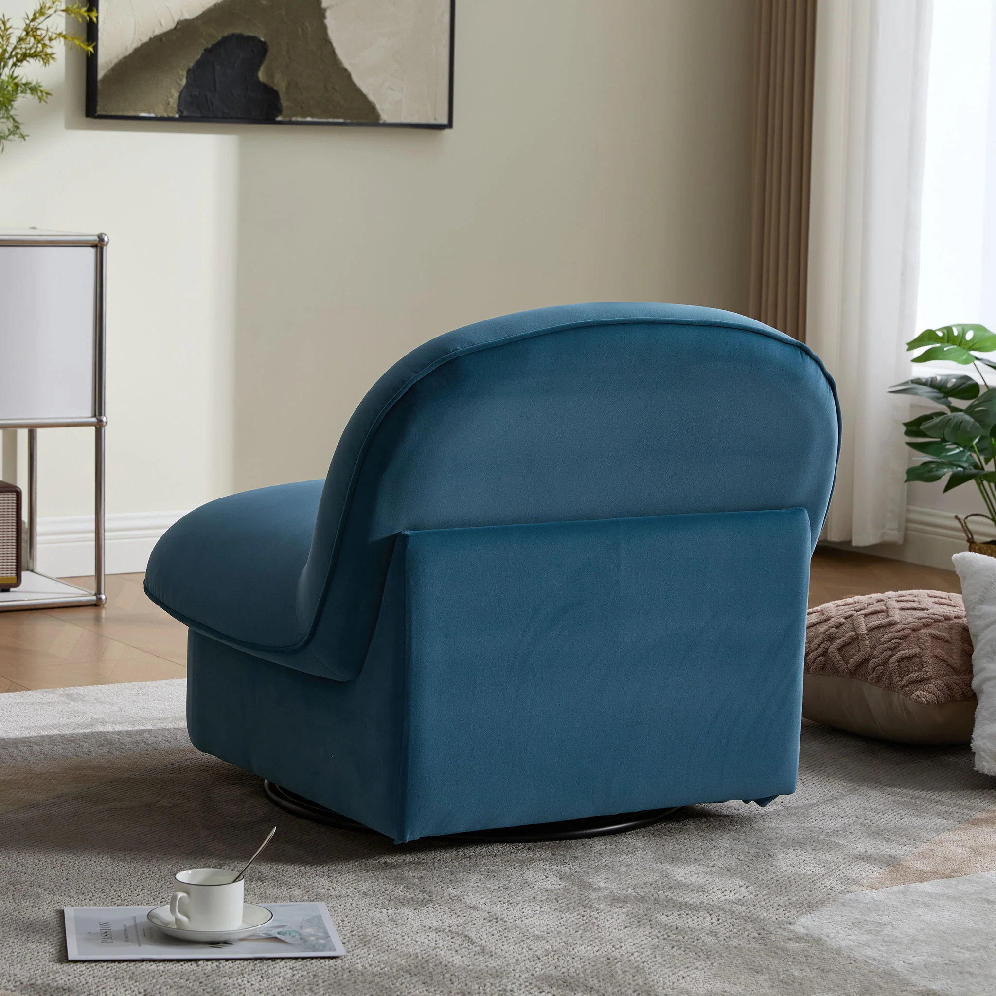 Pumpkin Shaped Swivel Accent Chair, 360 Degree Rotation For Living Room - Image 5