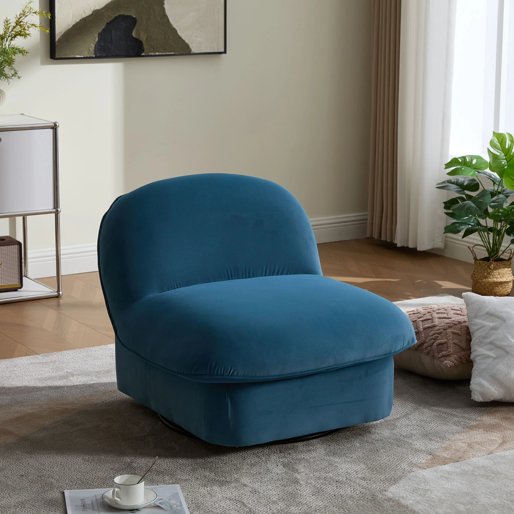 Pumpkin Shaped Swivel Accent Chair, 360 Degree Rotation For Living Room - Image 6