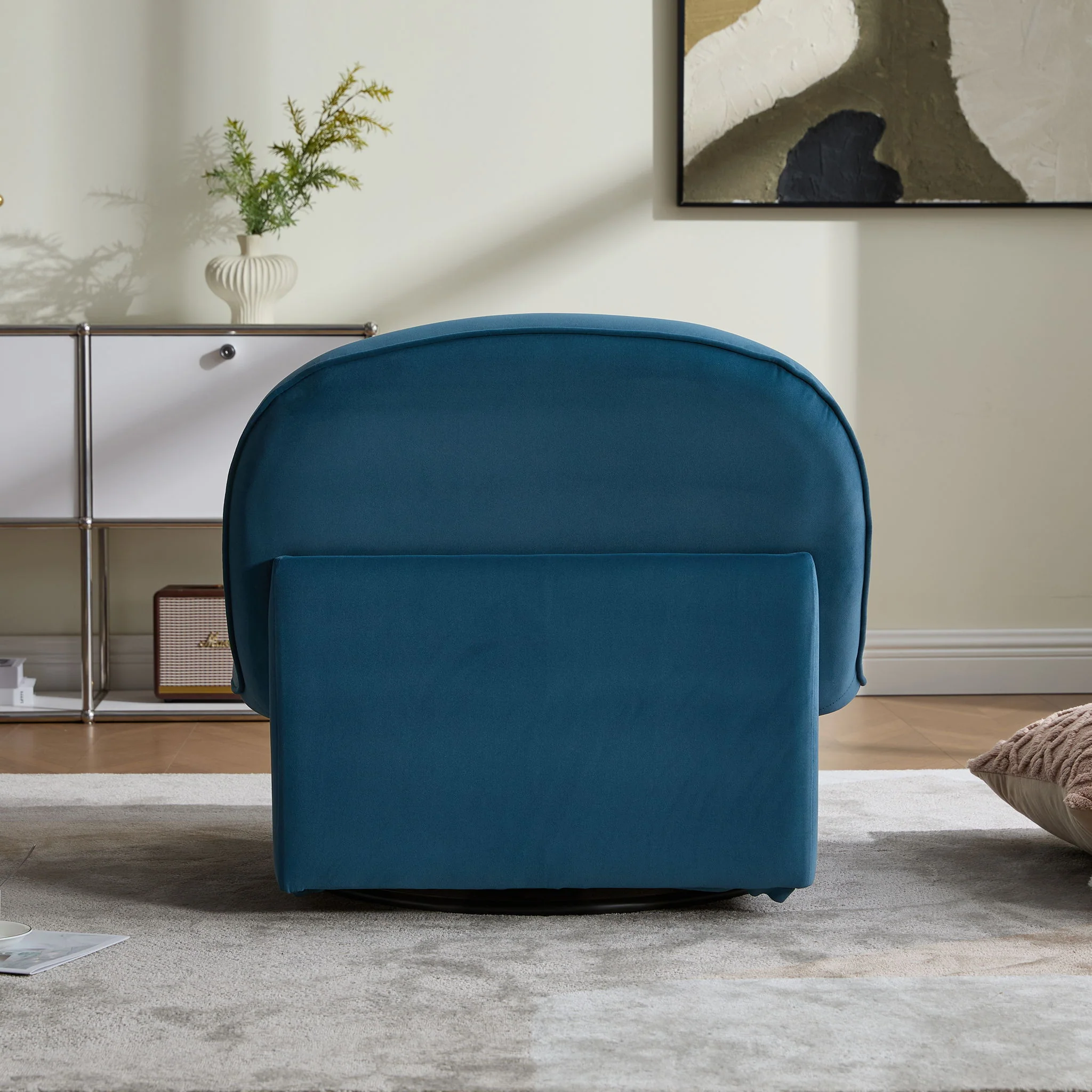 Pumpkin Shaped Swivel Accent Chair, 360 Degree Rotation For Living Room - Image 7