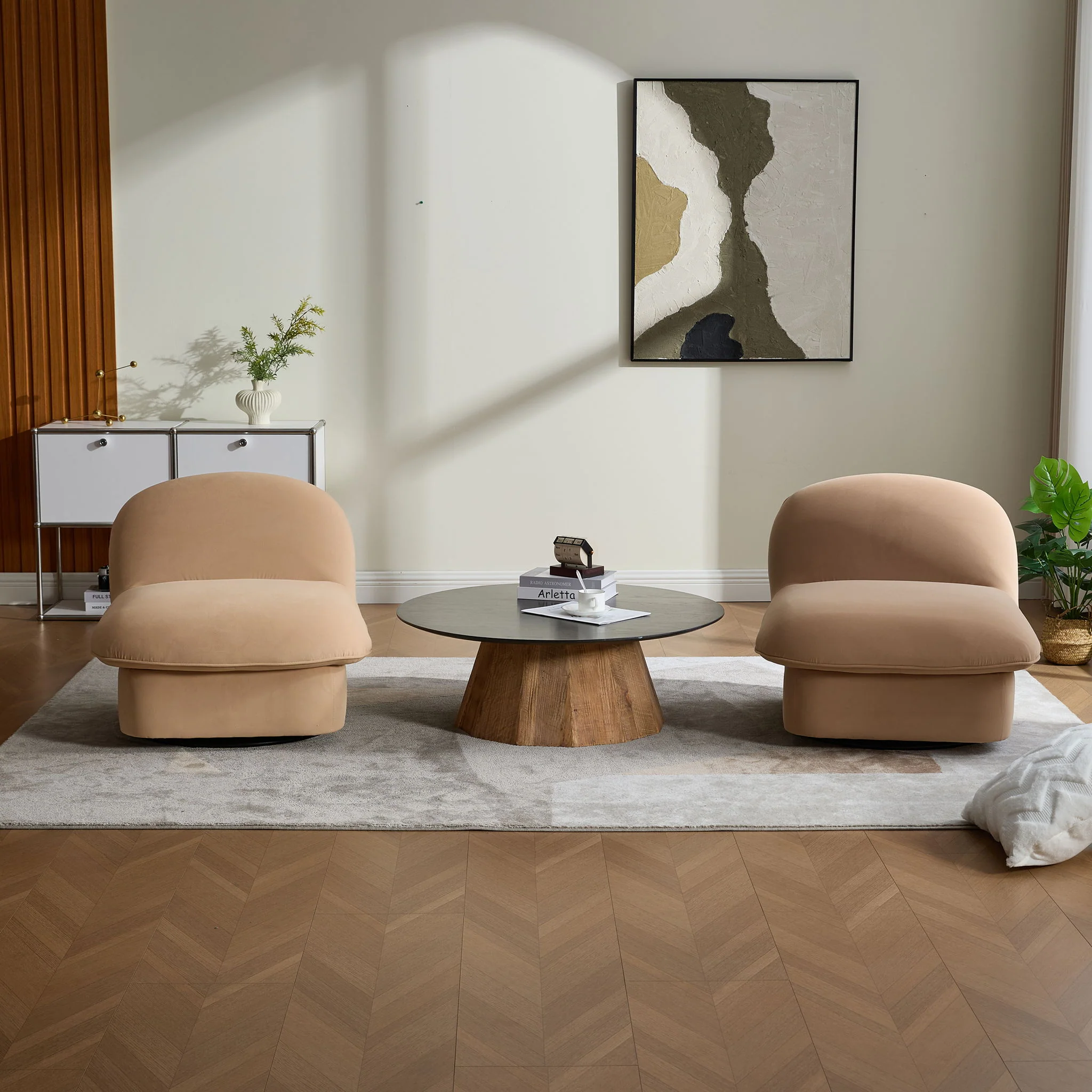 Pumpkin Shaped Swivel Accent Chair, 360 Degree Rotation For Living Room - Image 8