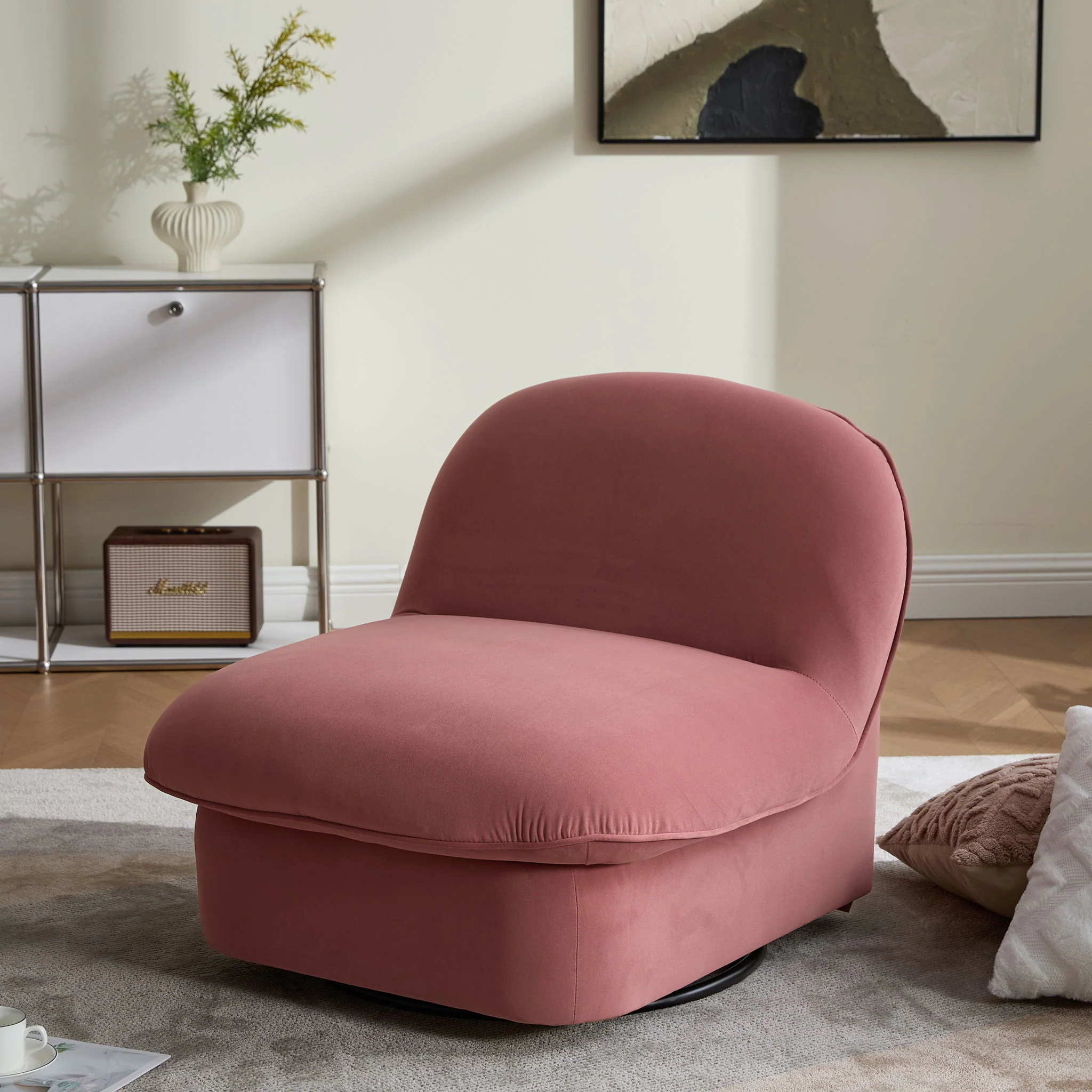 Pumpkin Shaped Swivel Accent Chair, 360 Degree Rotation For Living Room - Image 9