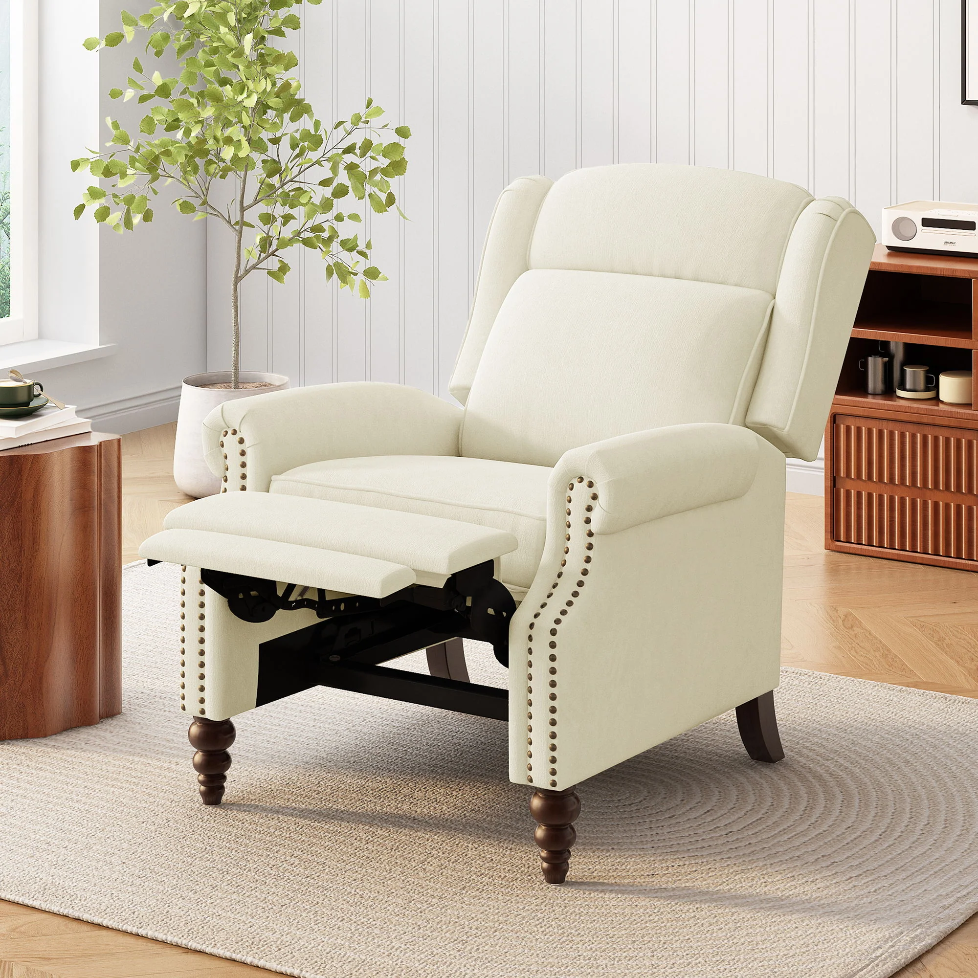 Push Back Recliner Chair Upholstered Recliner Armchair With Classic Wing Back And Solid Gourd-Shaped Legs - Image 10