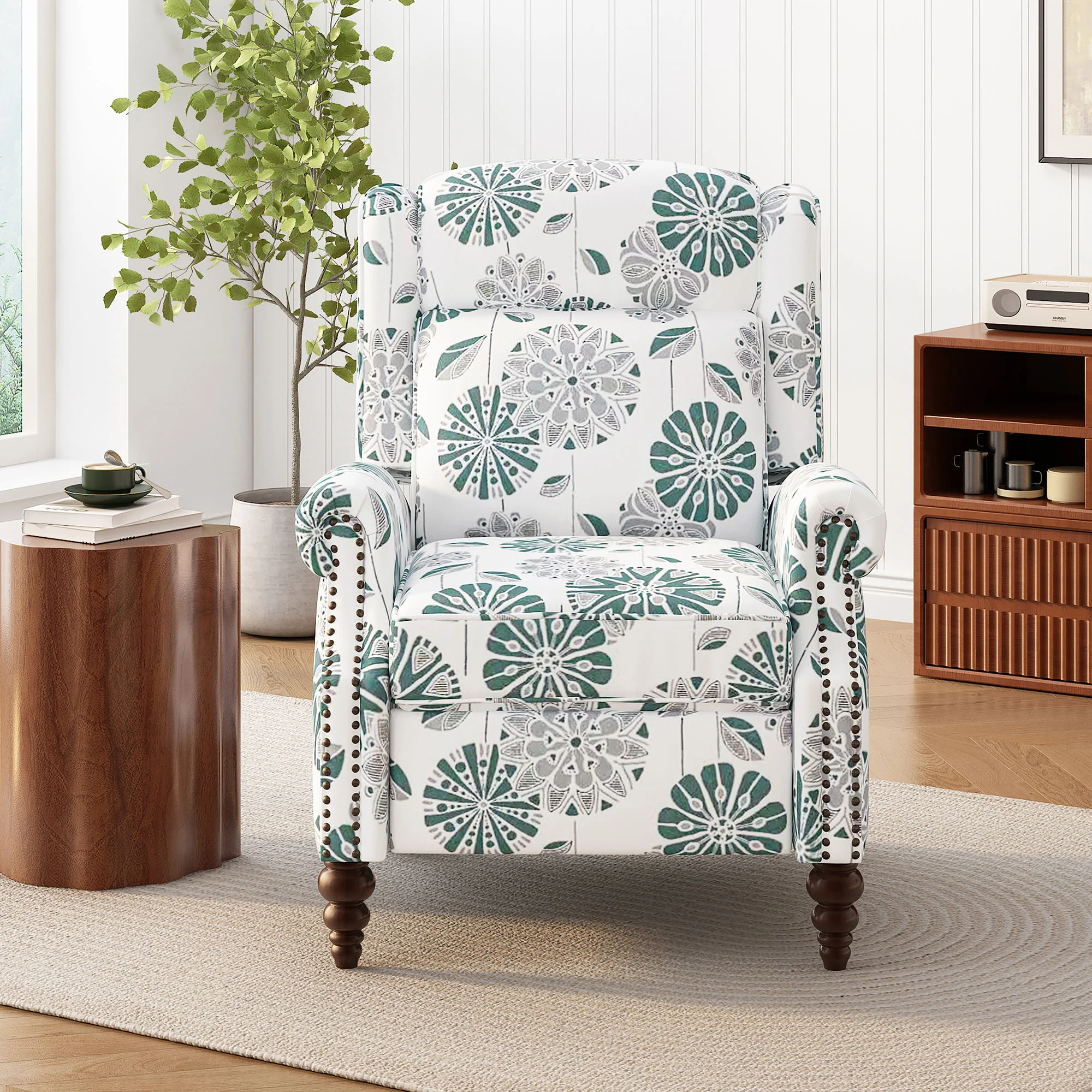 Push Back Recliner Chair Upholstered Recliner Armchair With Classic Wing Back And Solid Gourd-Shaped Legs - Image 17