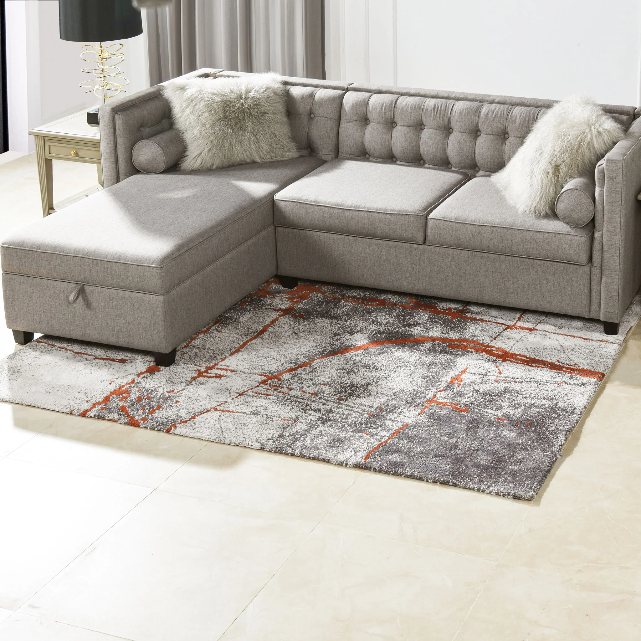 Quarry - 5' X 6.5' Abstract Area Rug - Gray / Orange