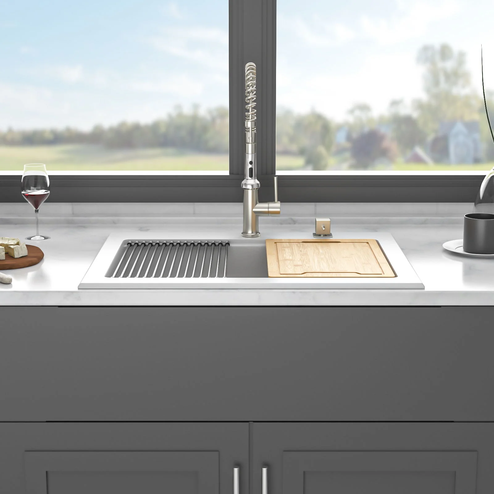 Quartz Kitchen Sink 30" X 22" Granite Composite Workstation Drop In Sink - White - Image 2