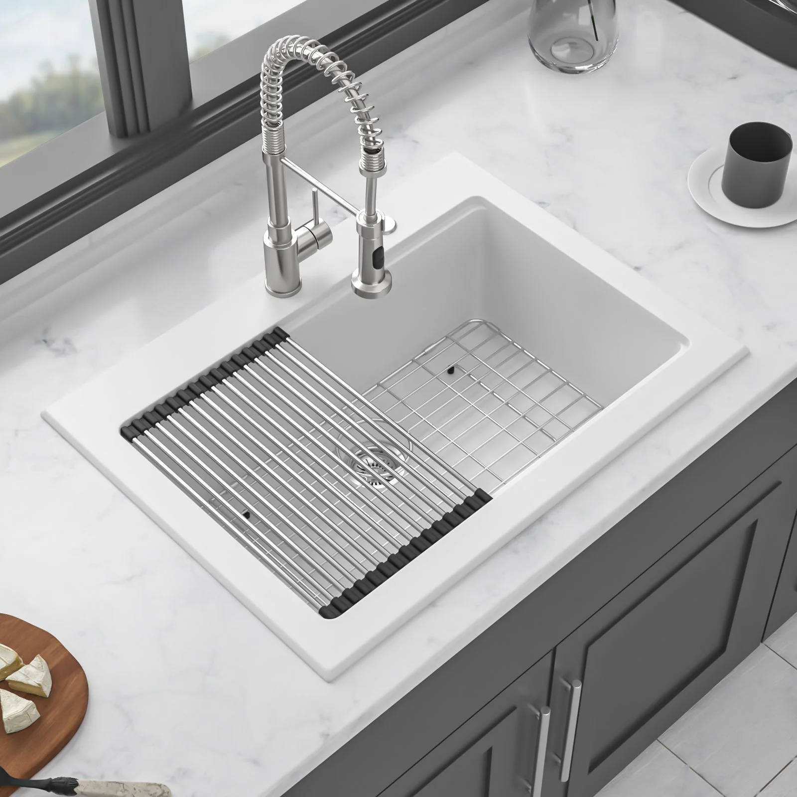 Quartz Kitchen Sink 30" X 22" Granite Composite Workstation Drop In Sink - White - Image 4