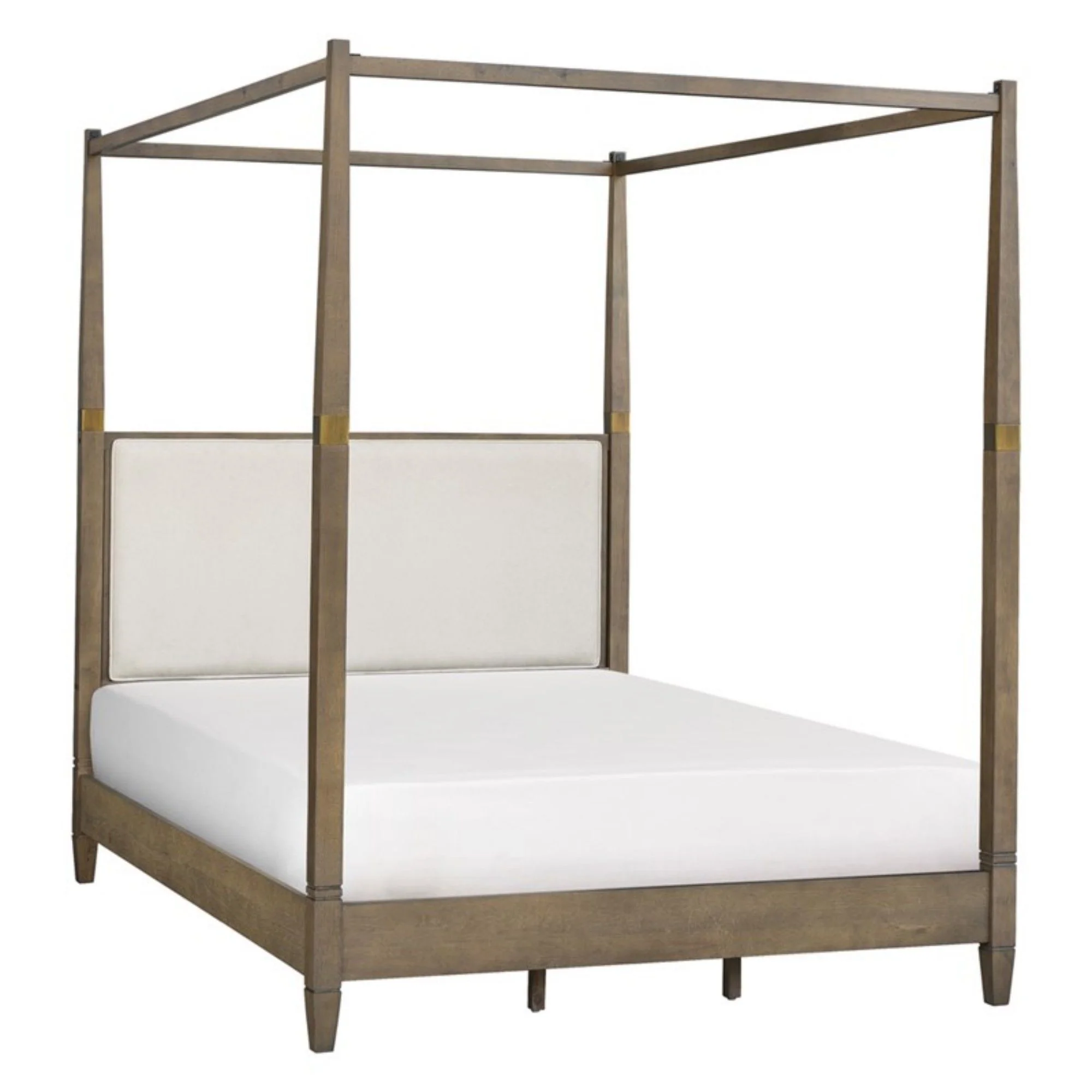 Queen Canopy Bed Frame With Upholstered Headboard - Brown - Image 9