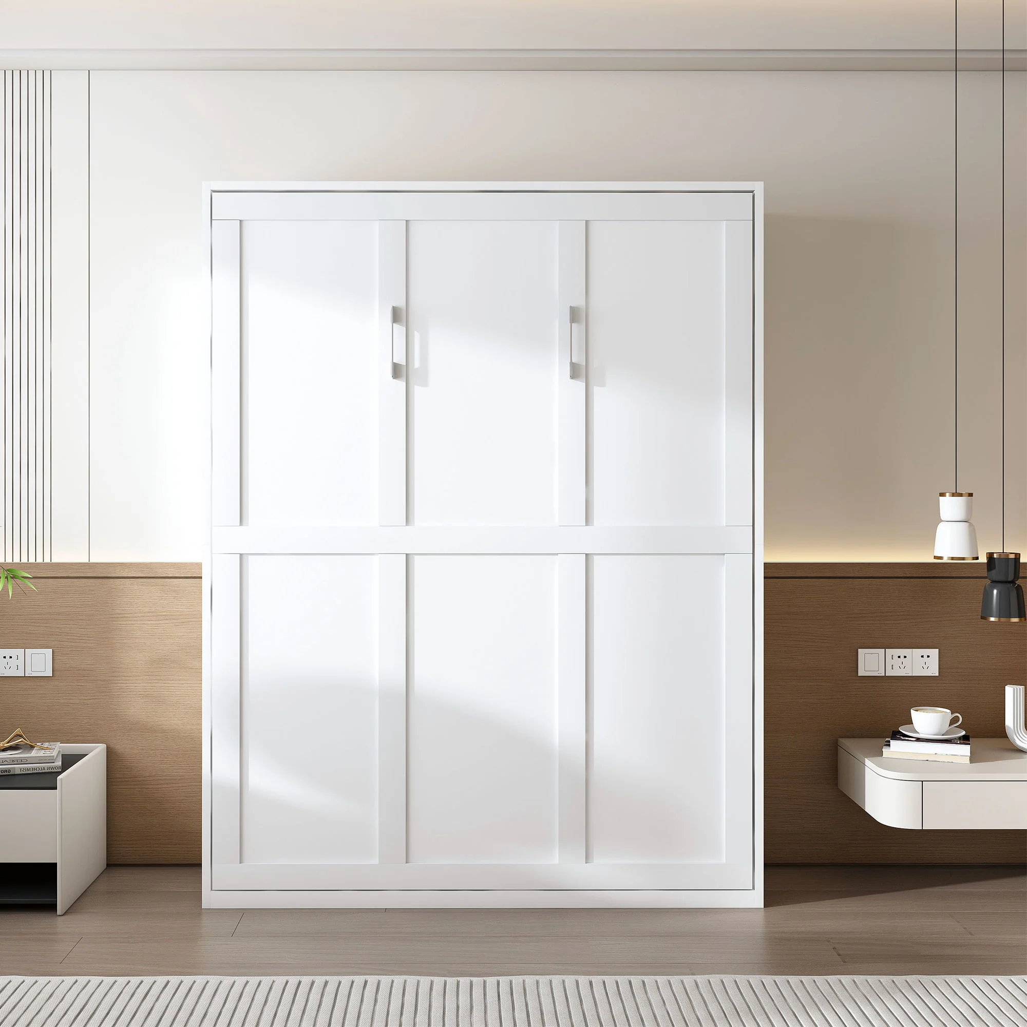 Queen Murphy Bed, Foldable Wall Bed, Space Saving Design For Bedrooms - White - Image 4
