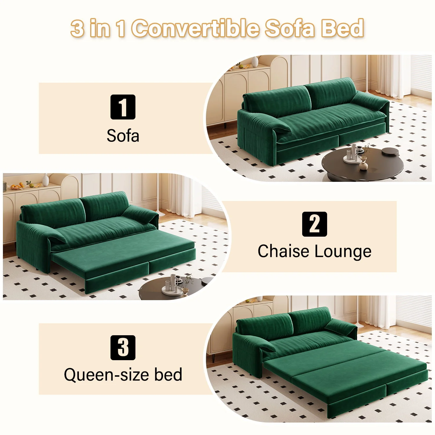 Queen Pull Out Sofa Bed, 3 In 1 Convertible Sleeper Sofa With Side Storage - Image 11