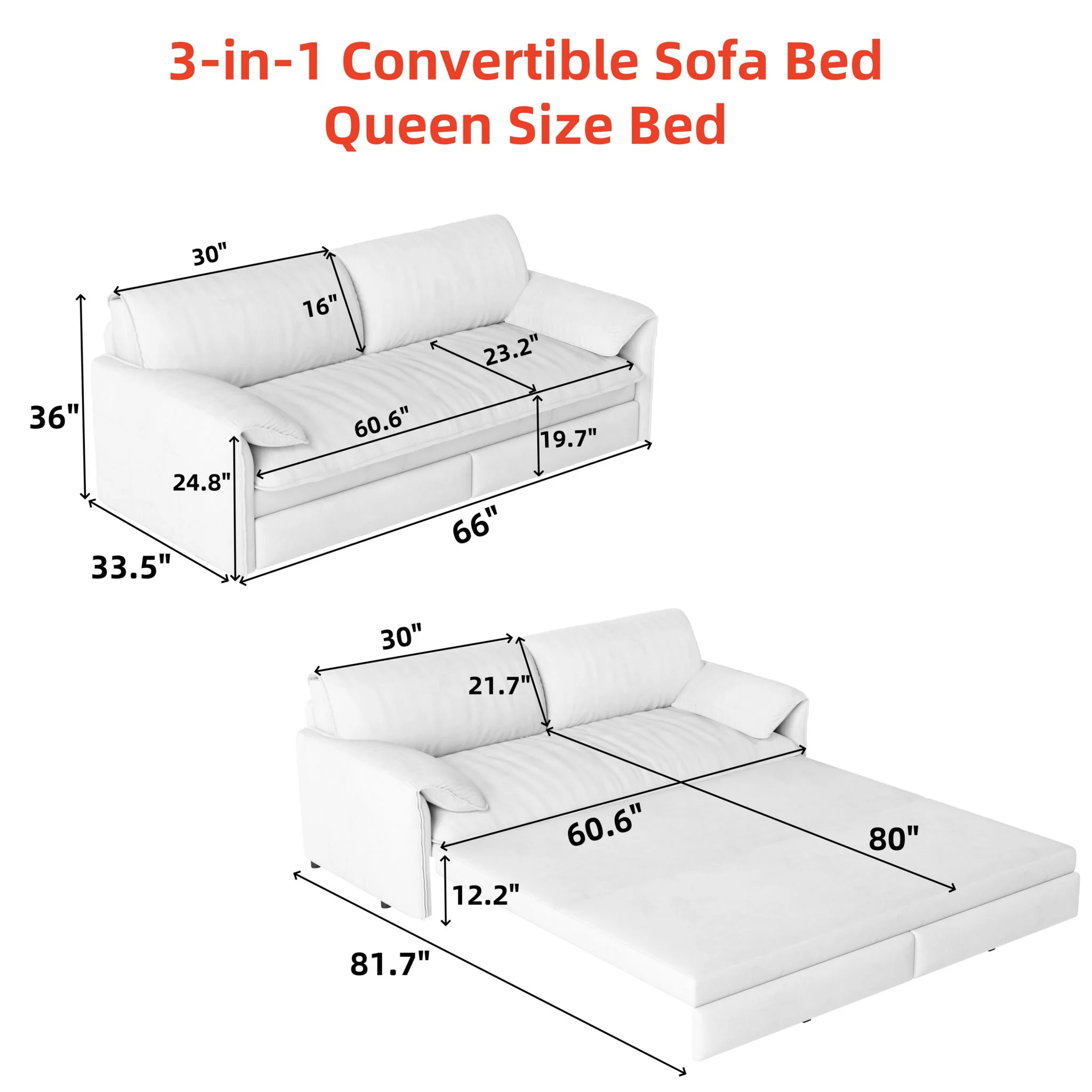 Queen Pull Out Sofa Bed, 3 In 1 Convertible Sleeper Sofa With Side Storage - Image 12