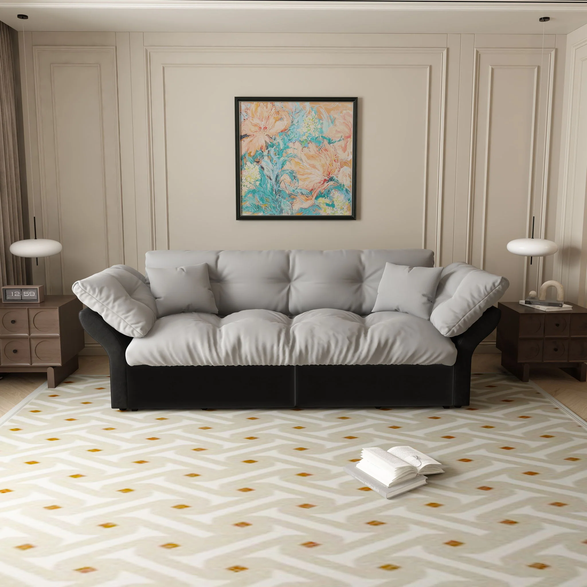 Queen Pull Out Sofa Bed, 3 In 1 Convertible Sleeper Tufted With 2 Soft Pillows - Image 3