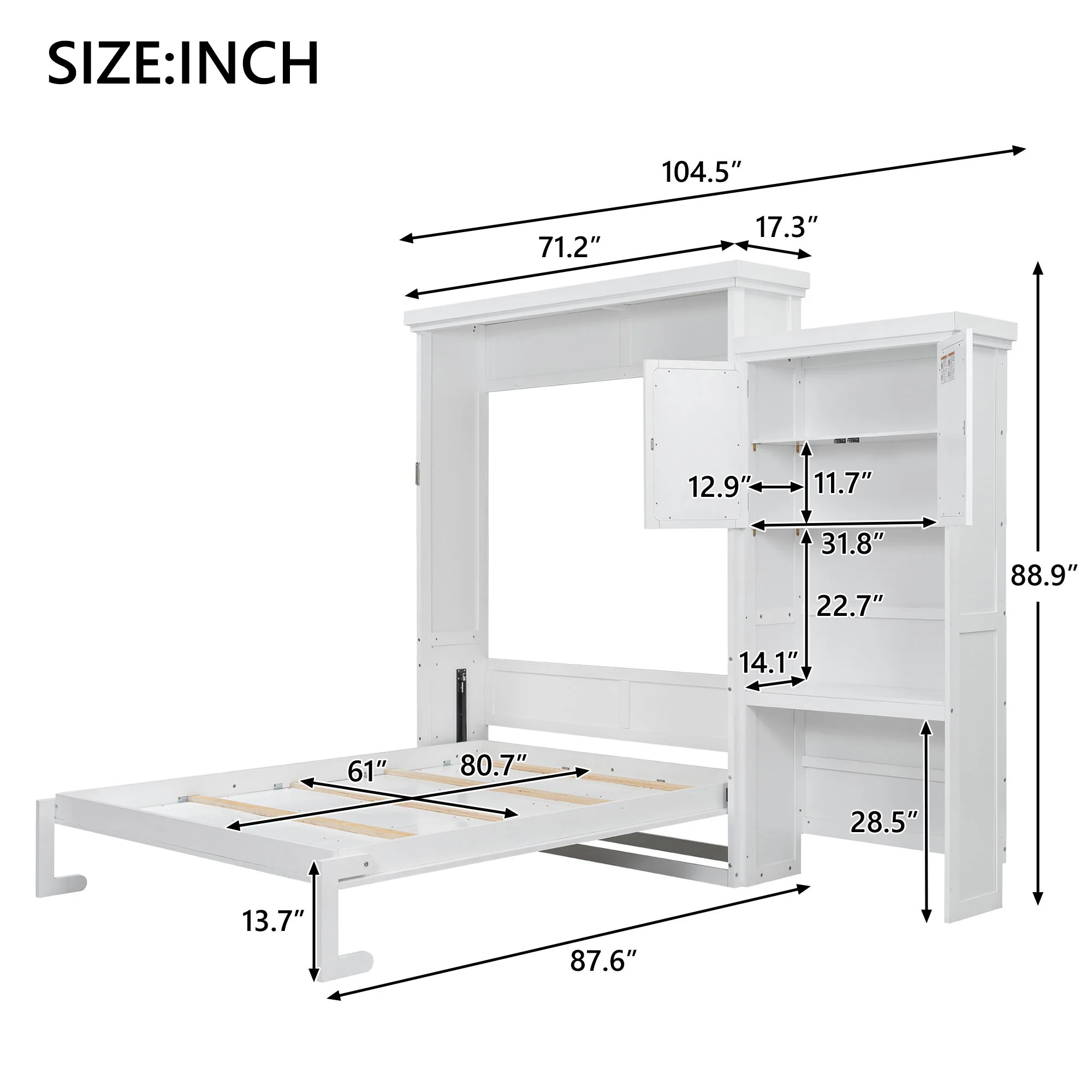 Queen Size Murphy Bed With Louvered Design And Multiple Storage Shelves - White - Image 3