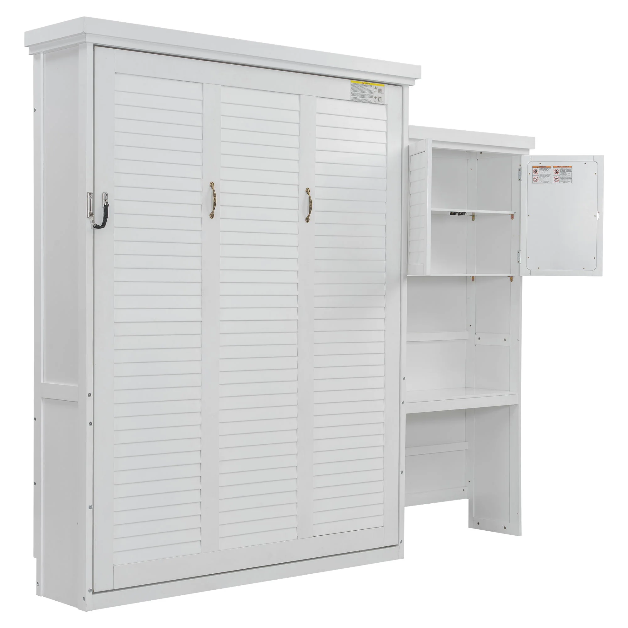 Queen Size Murphy Bed With Louvered Design And Multiple Storage Shelves - White - Image 6