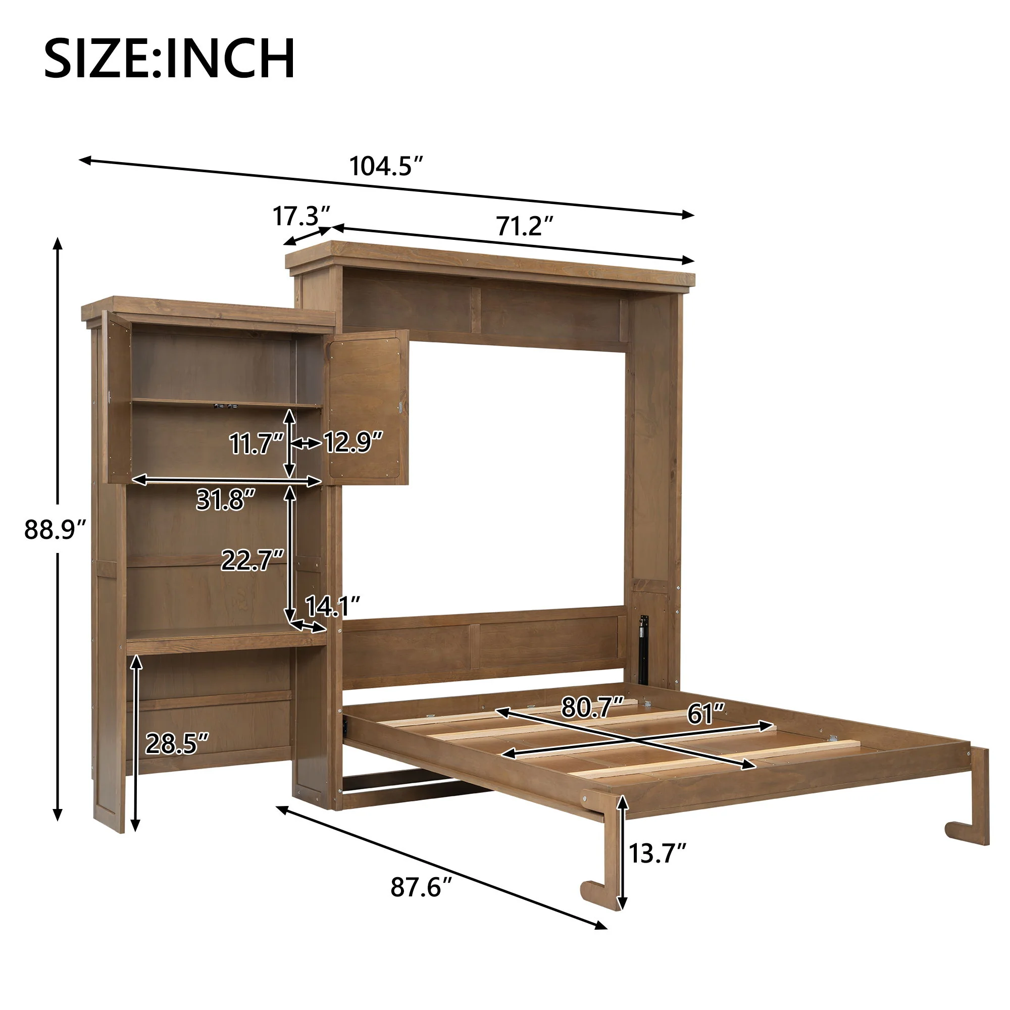 Queen Size Murphy Bed With Louvered Design And Multiple Storage Shelves - Wood - Image 9