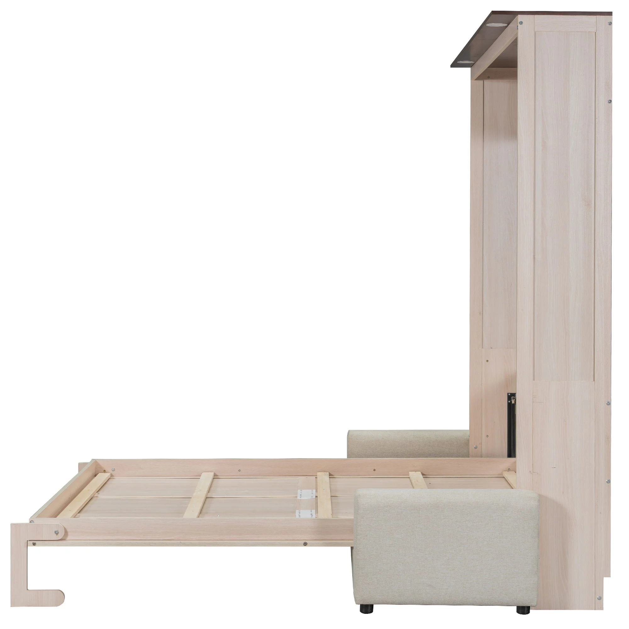 Queen Size Murphy Bed With Sofa And LED - Beige - Image 7
