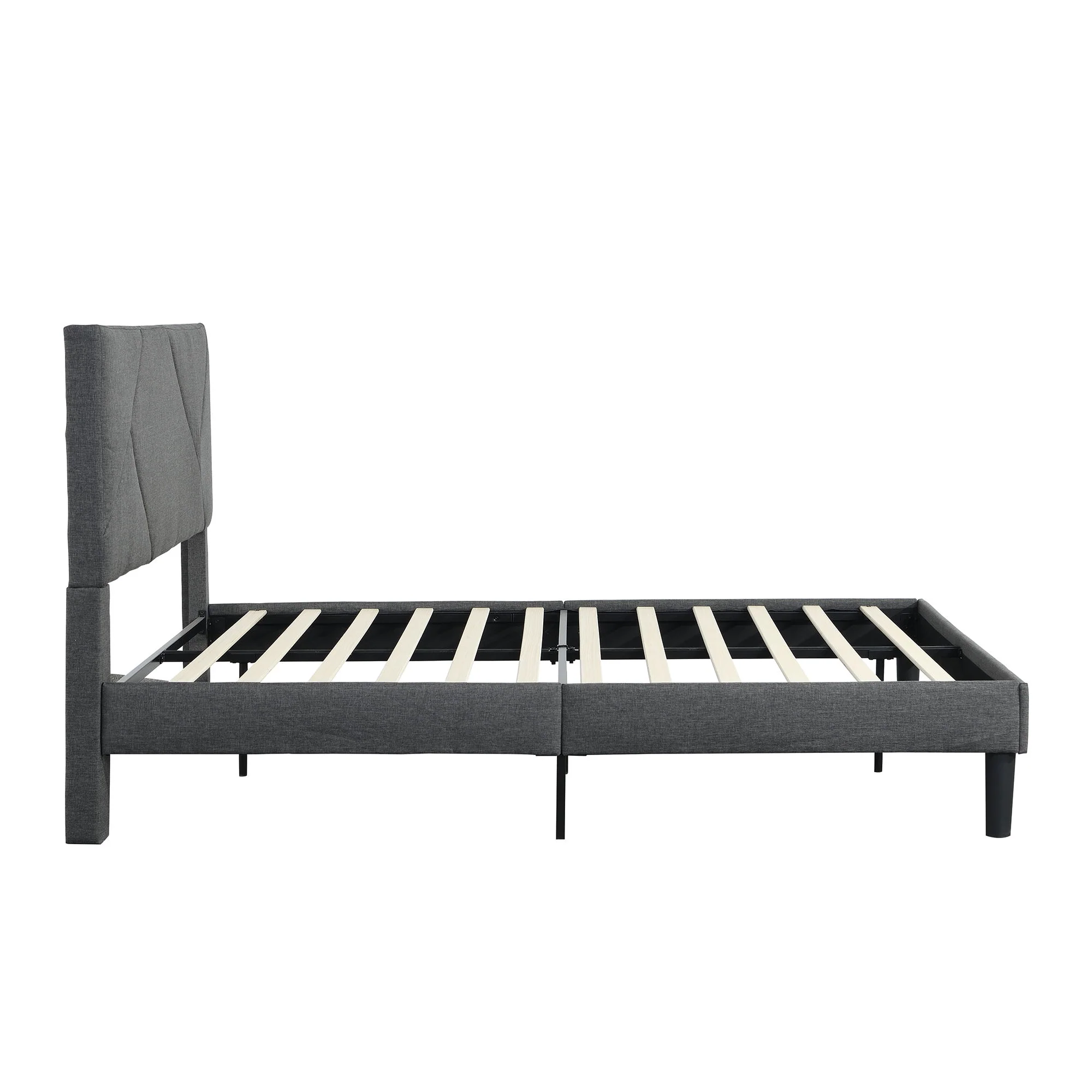 Queen Size Upholstered Platform Bed Frame Wood Slat Support - Gray - Image 7