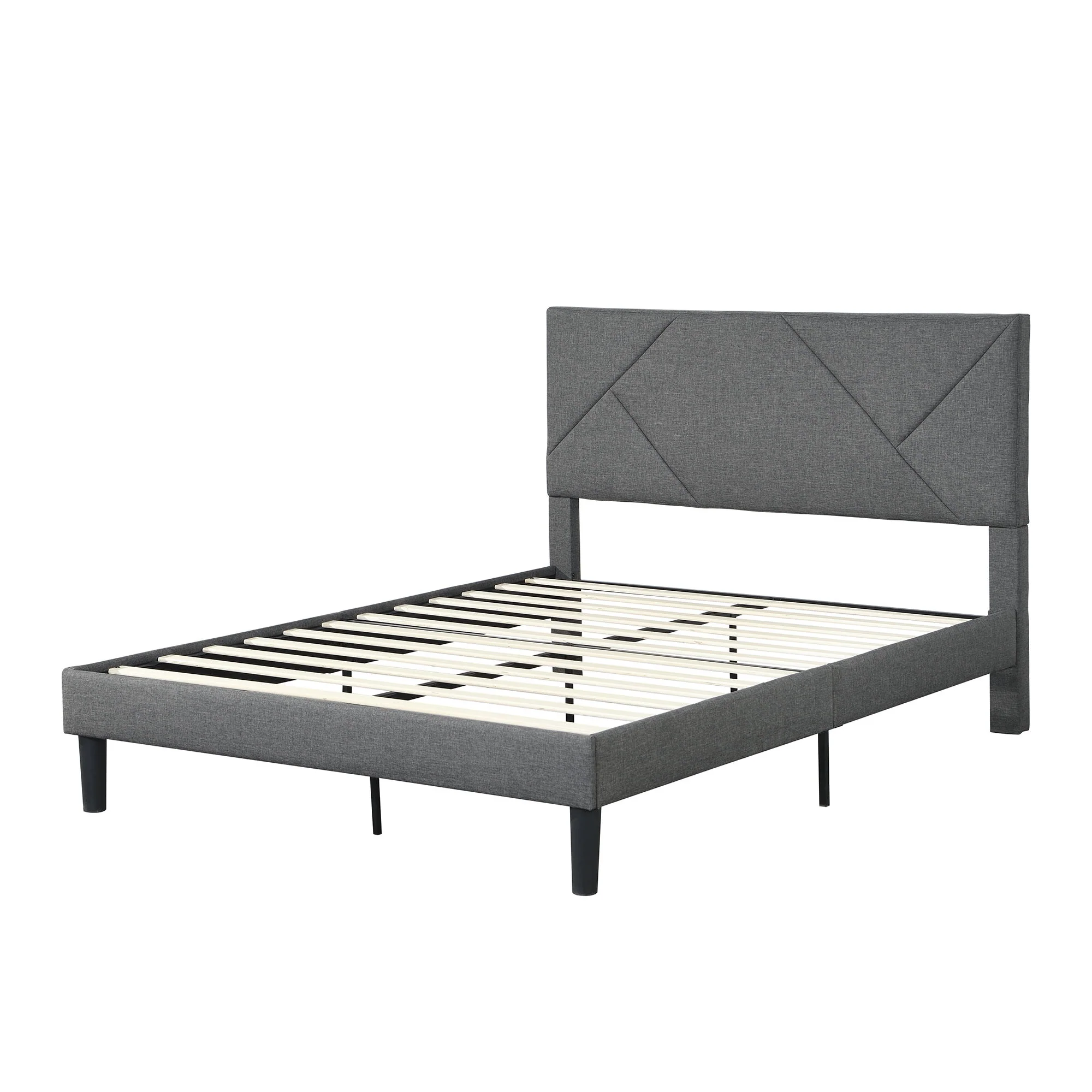 Queen Size Upholstered Platform Bed Frame Wood Slat Support - Gray - Image 9