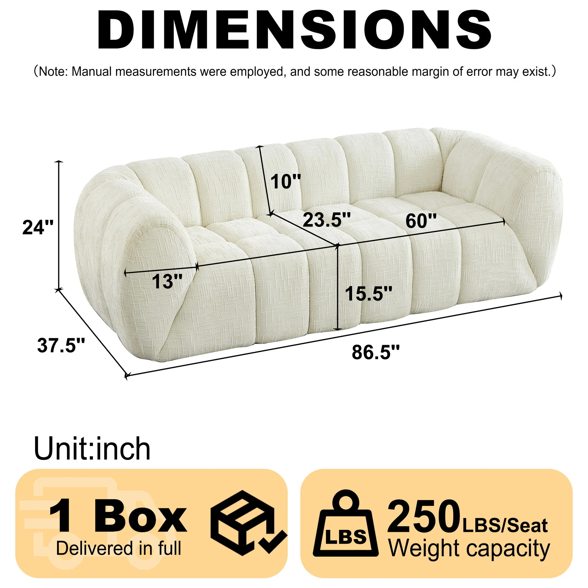 Quilted Cloud Sofa, Three-Seater - Beige - Image 8