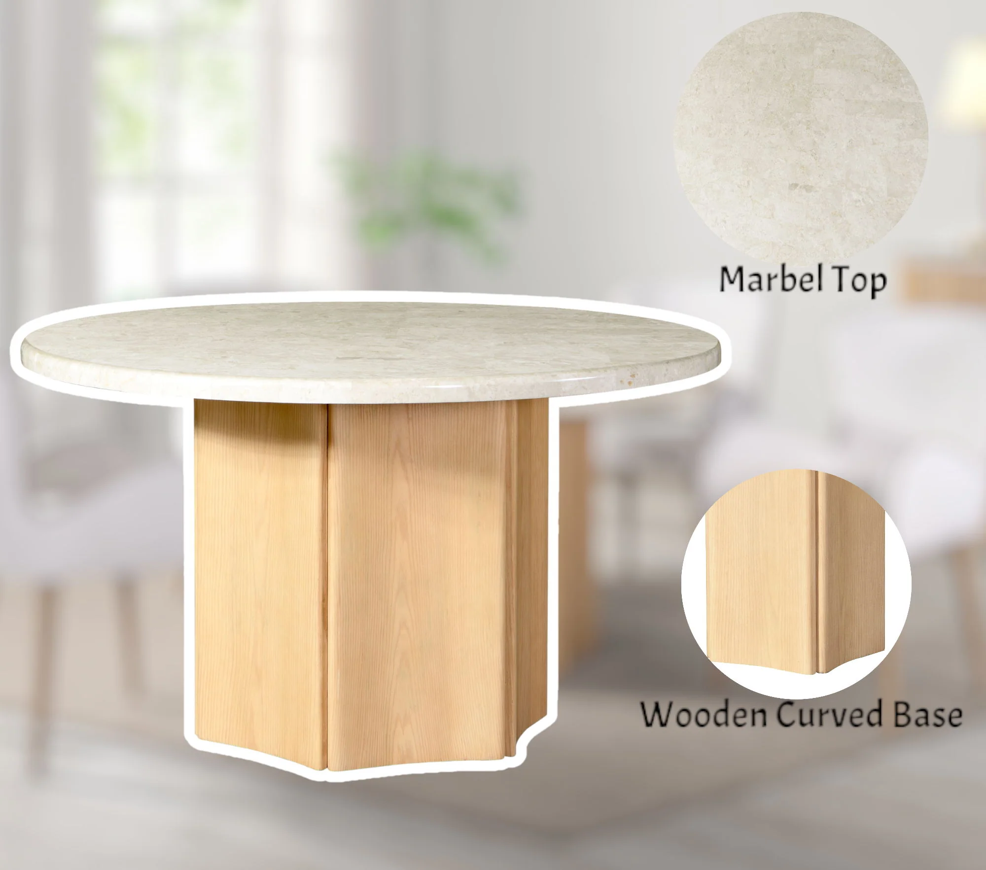 Qwin - Marble Top Round Dining Table - Natural - Image 5