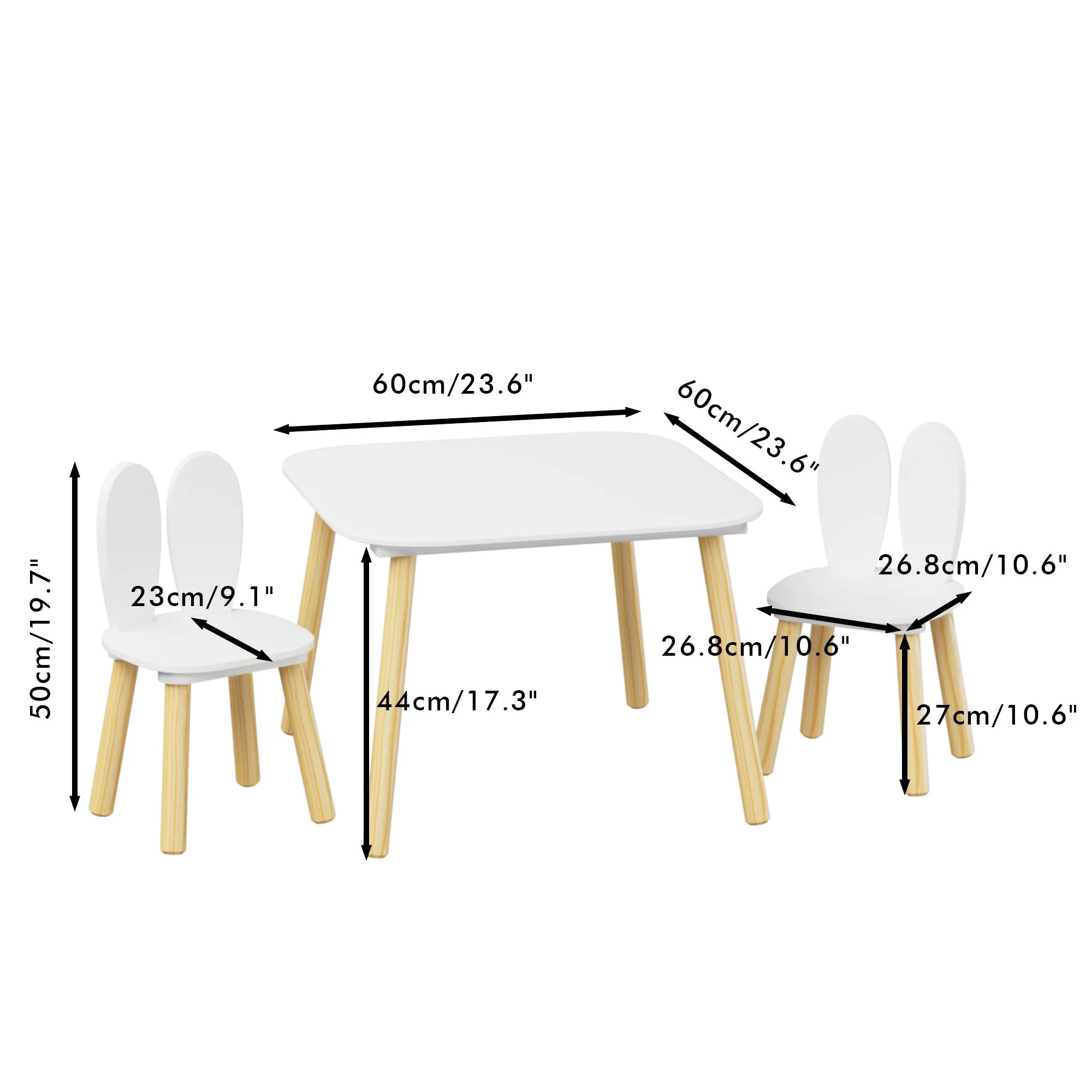 Rabbit Themed Table And 2 Chairs Set - White - Image 8