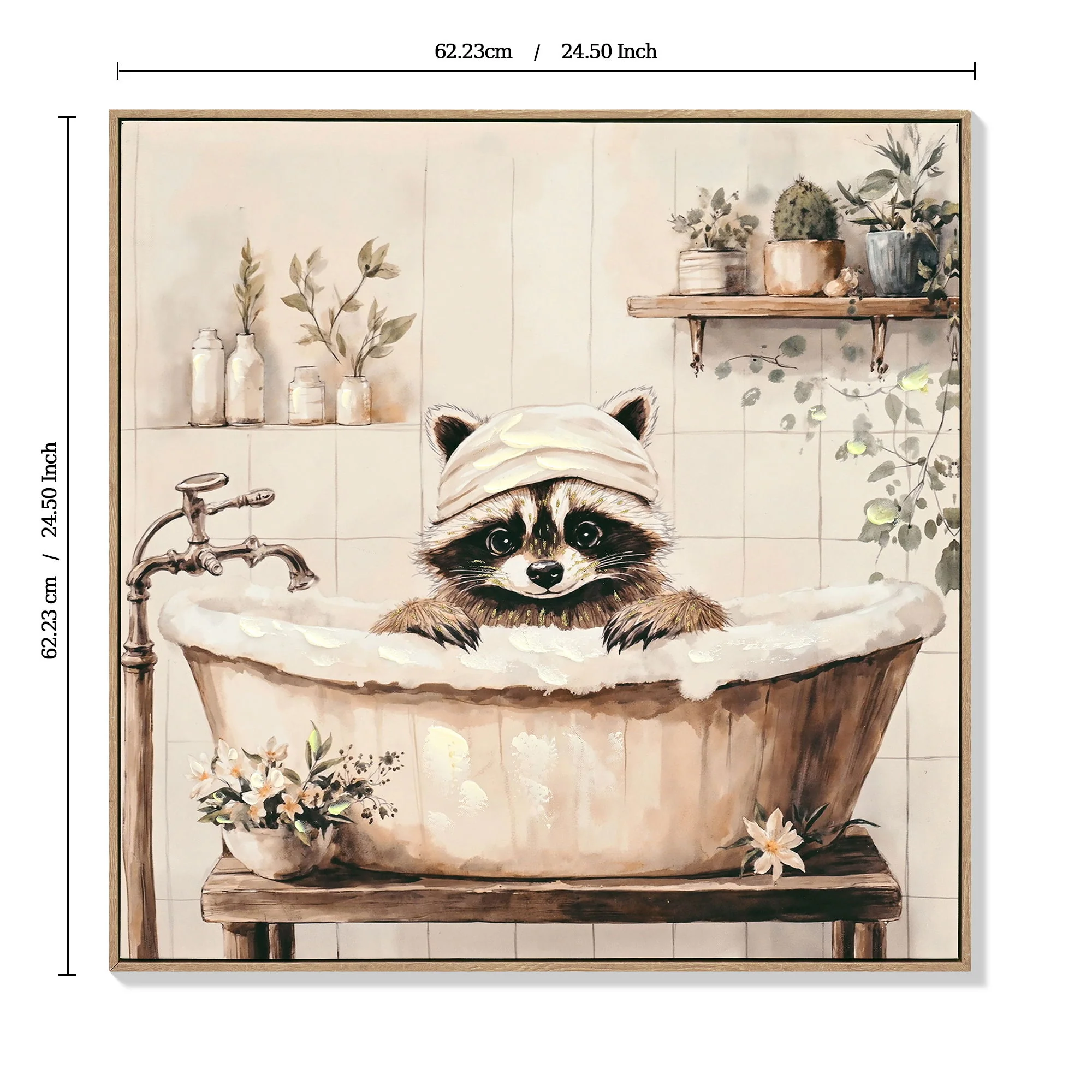Raccoon Bathroom Canvas Wall Art, Funny Animal, Framed - Black / Ivory - Image 4