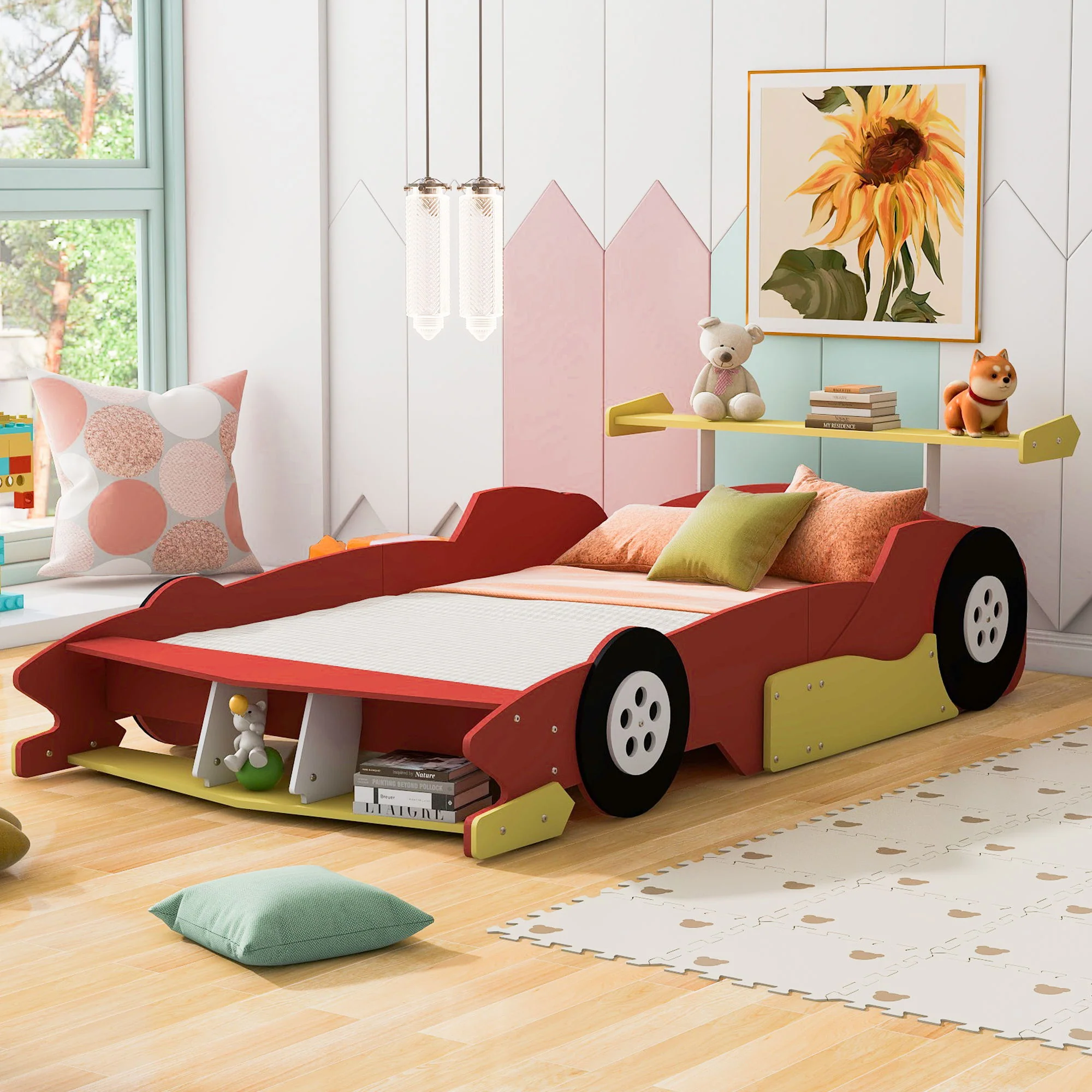 Race Car-Shaped Platform Bed With Wheels - Image 2
