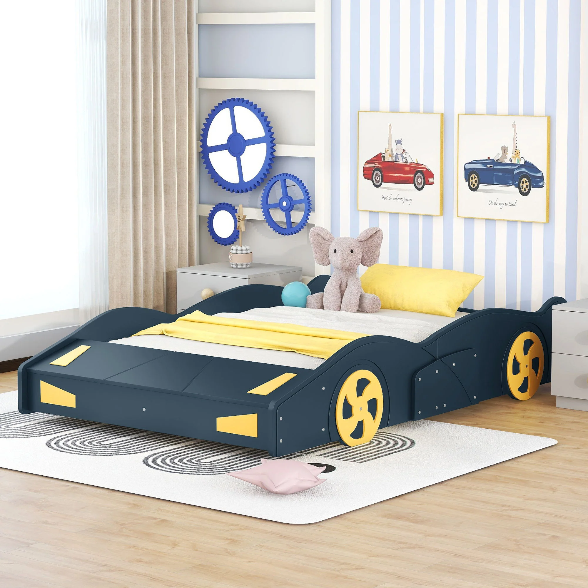 Race Car Shaped Platform Bed With Wheels And Storage - Image 24