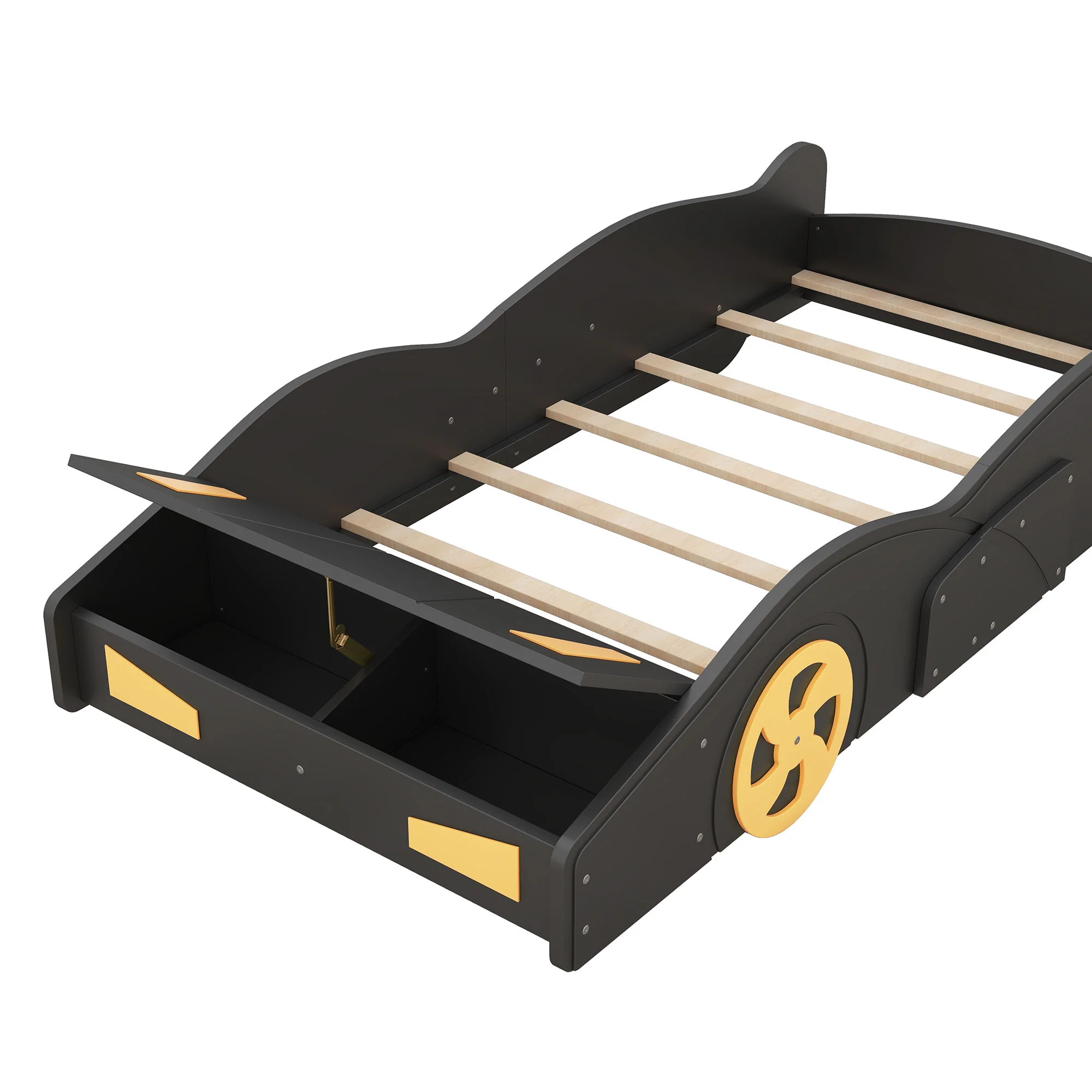 Race Car Shaped Platform Bed With Wheels And Storage - Image 27