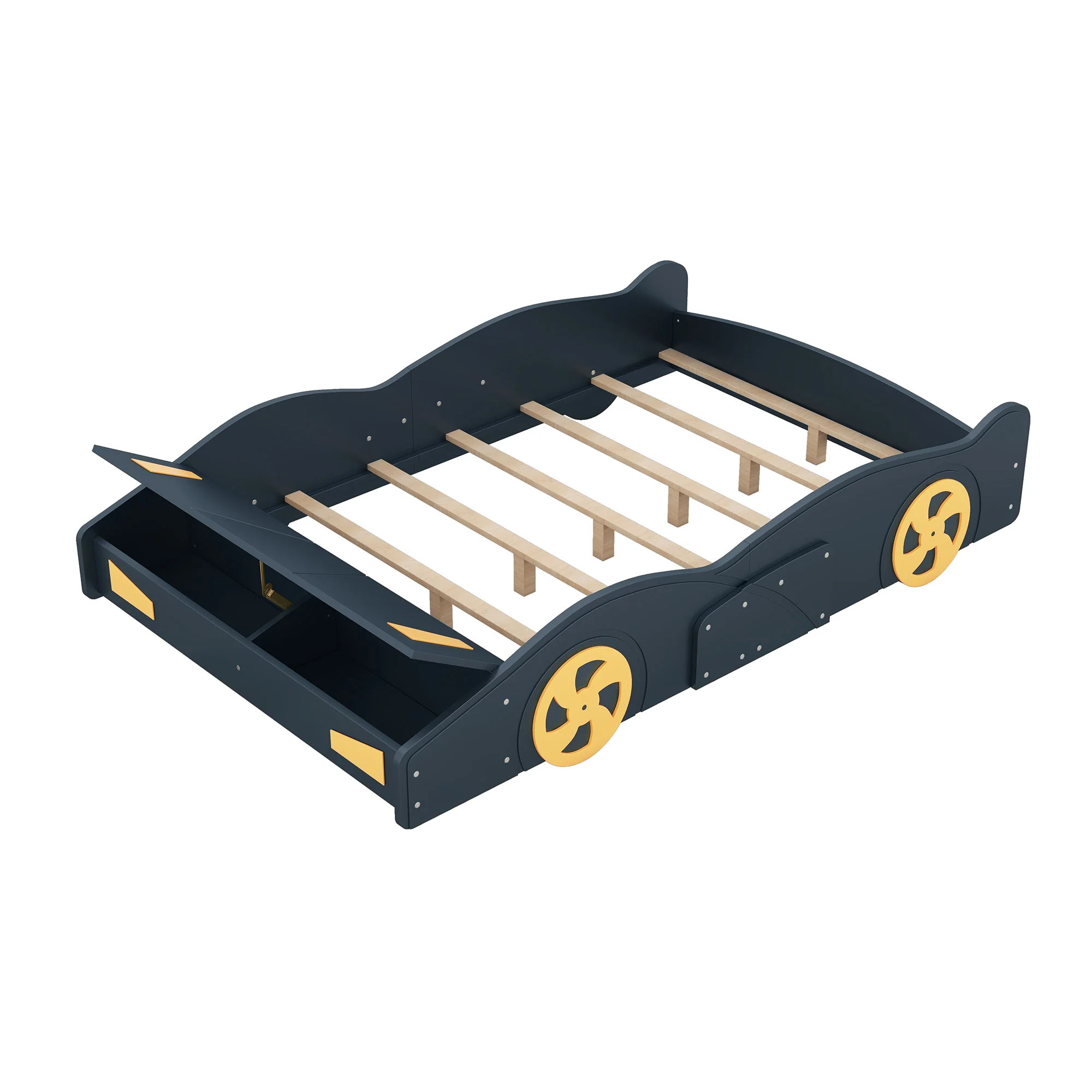 Race Car Shaped Platform Bed With Wheels And Storage - Image 35