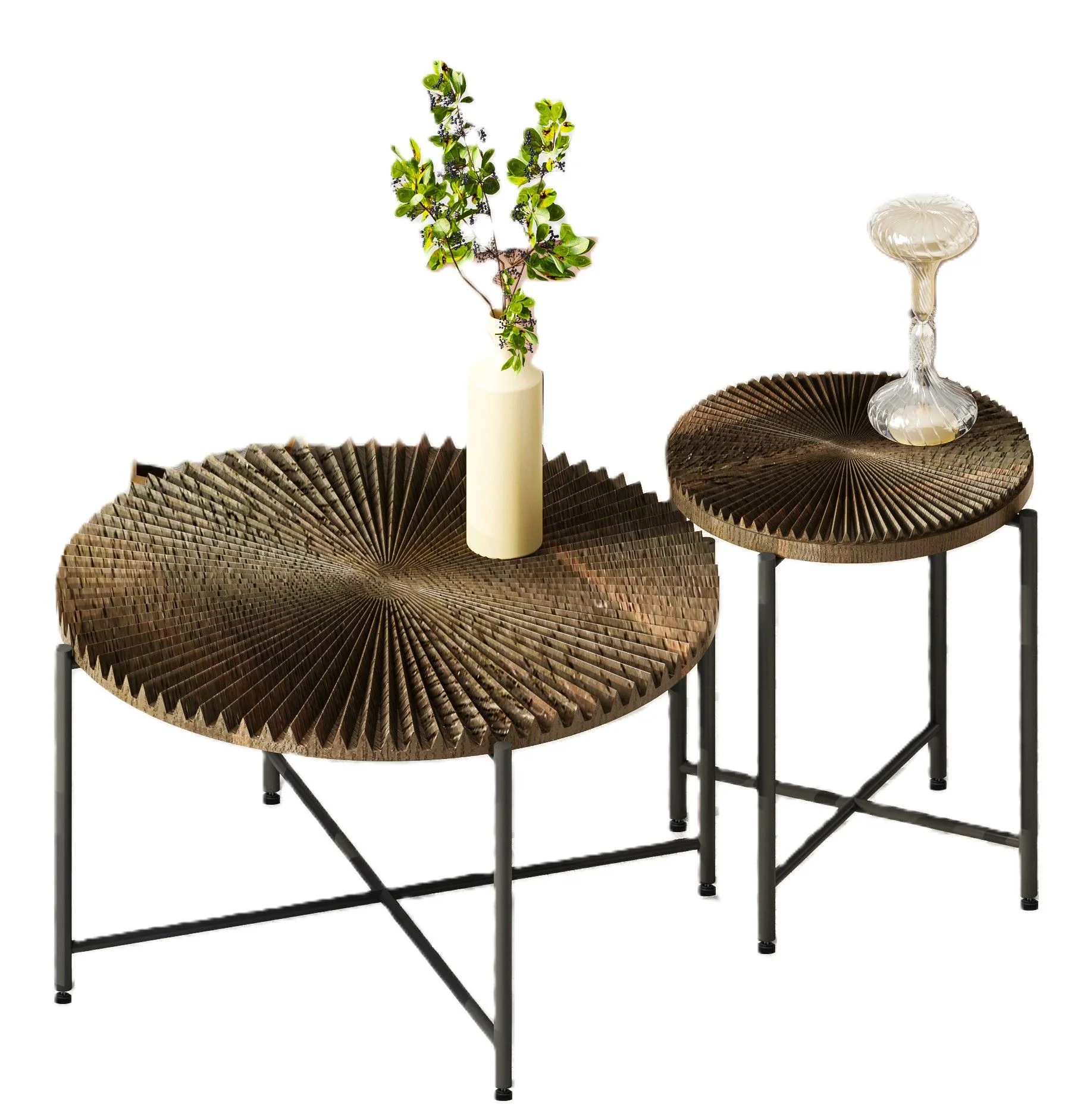 Radial - Pattern Coffee And End Table Set Waterproof Cover, Distressed Cylindrical Design (Set of 2) - Image 18